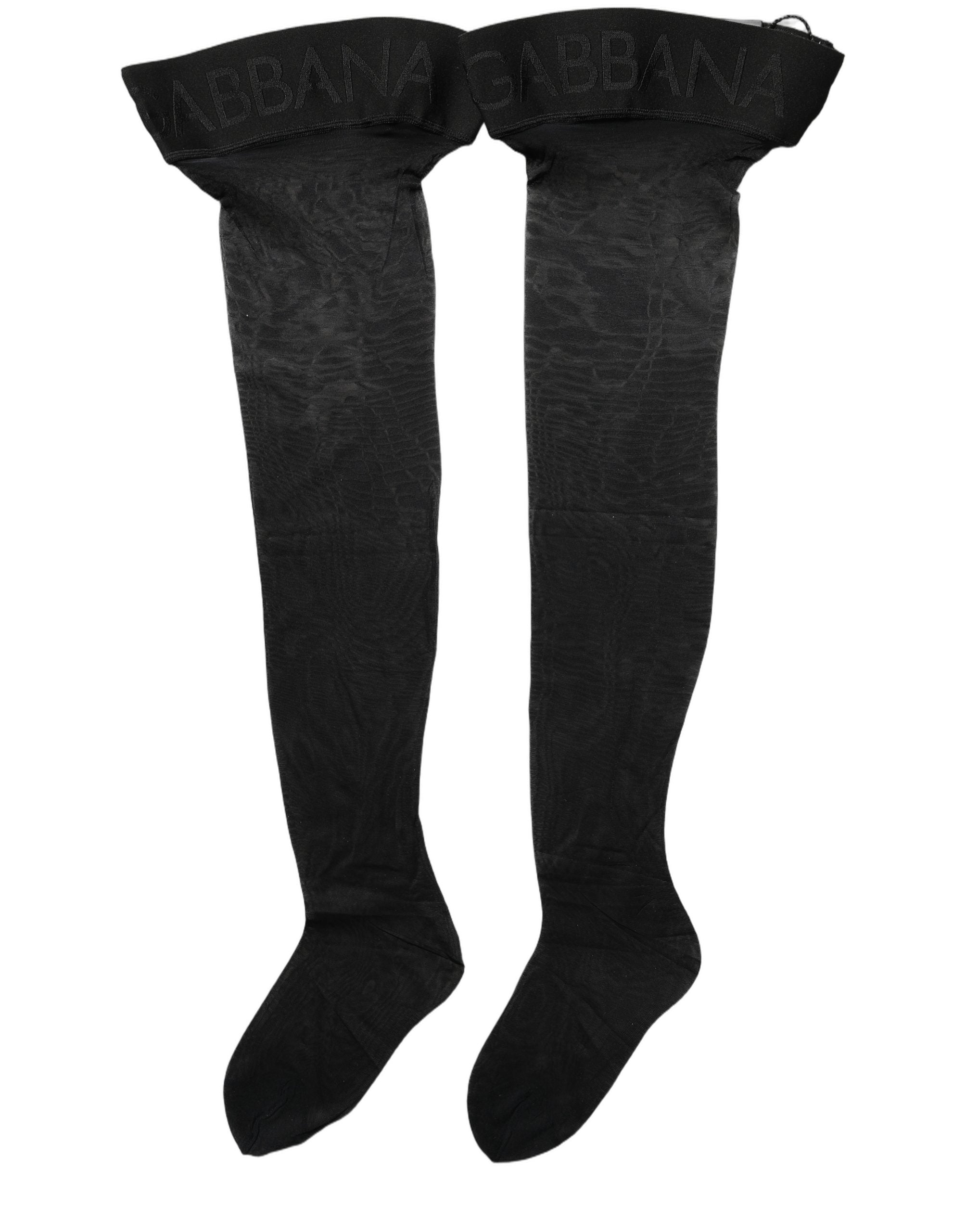 Dolce & Gabbana Black Nylon Logo Long Women Accessory Socks