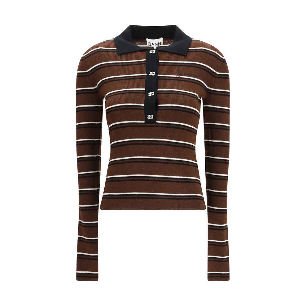 Ganni Brown Wool Dress Shirt