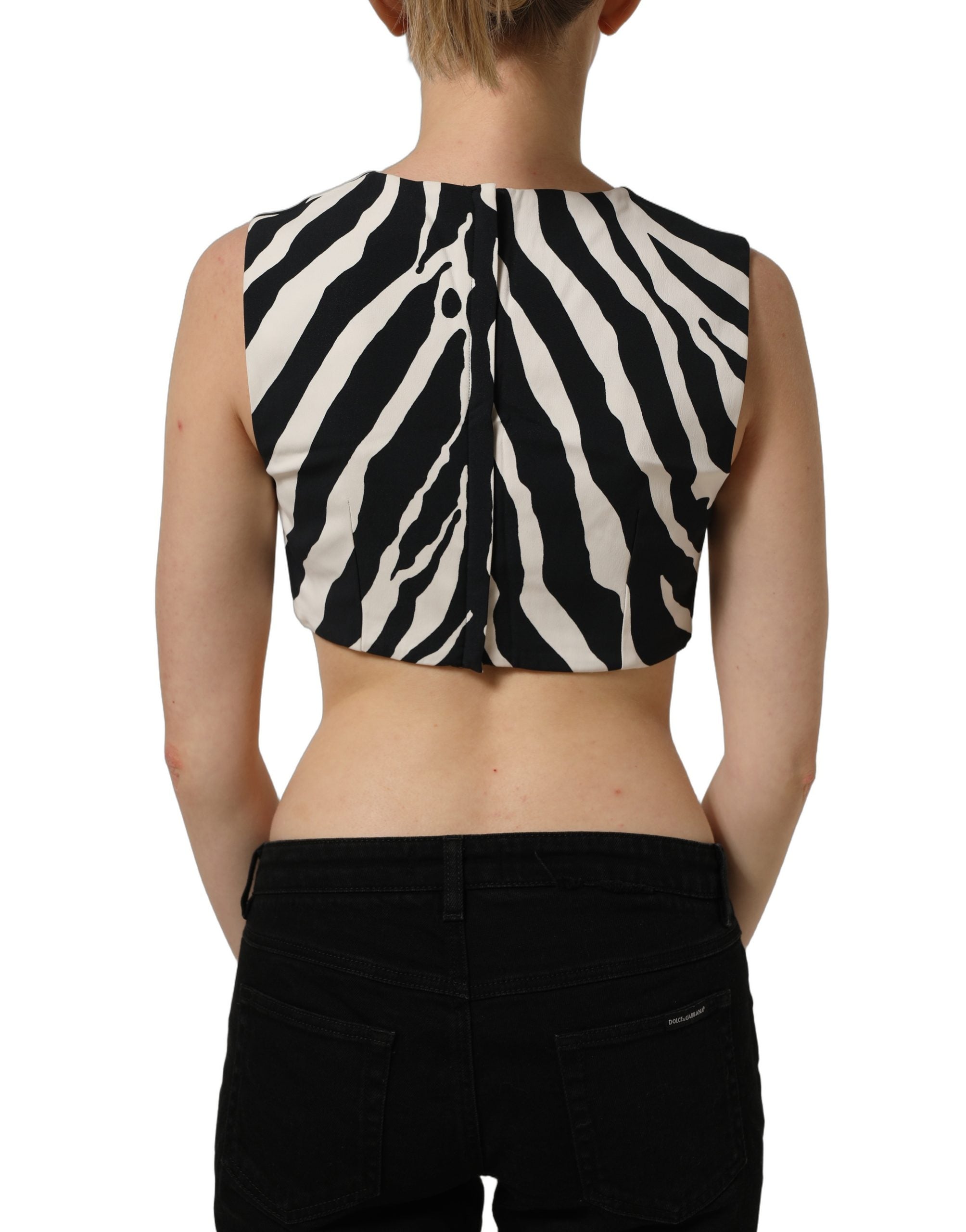 Dolce & Gabbana Black White Zebra Sleeveless Cropped Tank Top