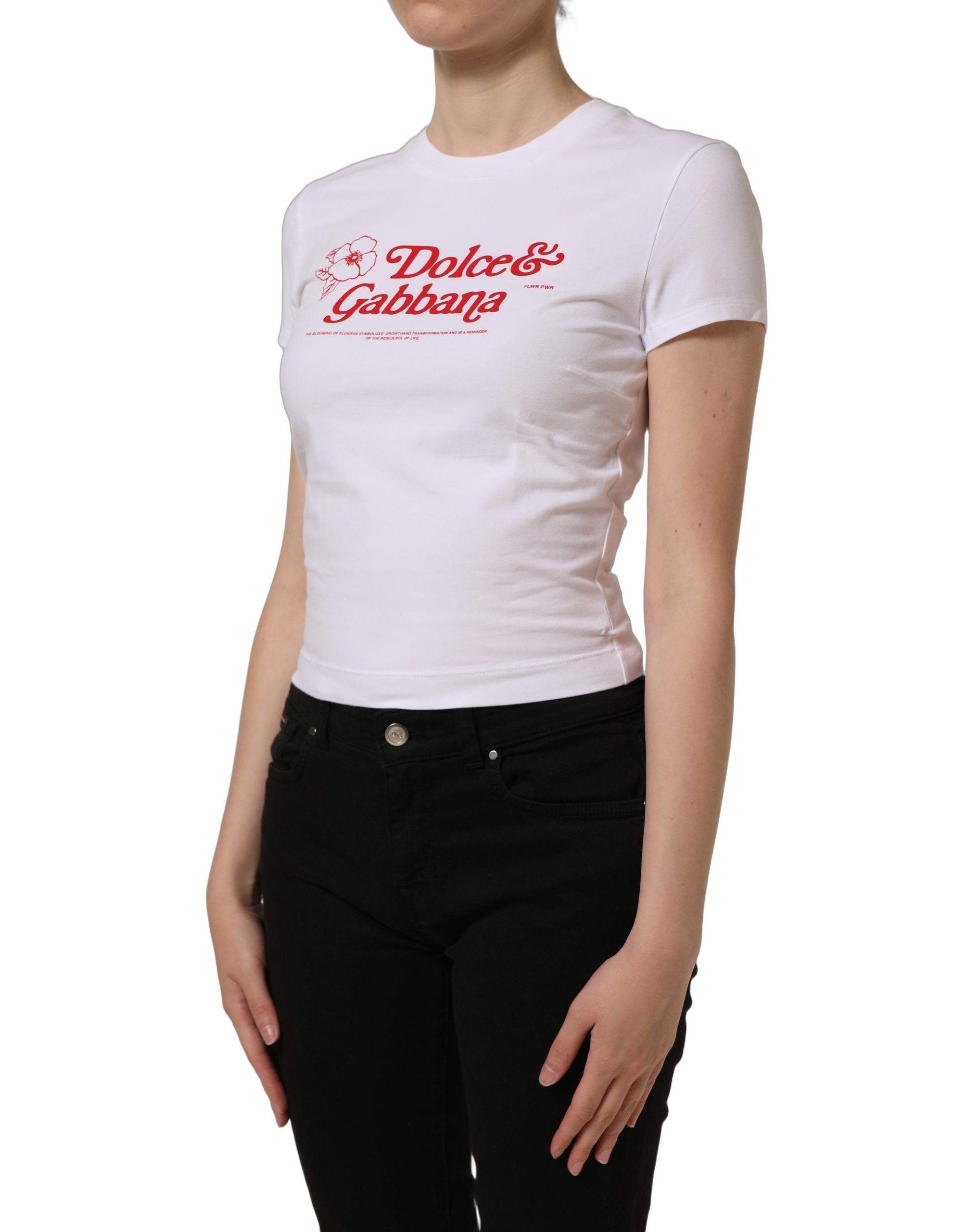 Dolce & Gabbana White Floral Logo Print Crew Neck T-shirt