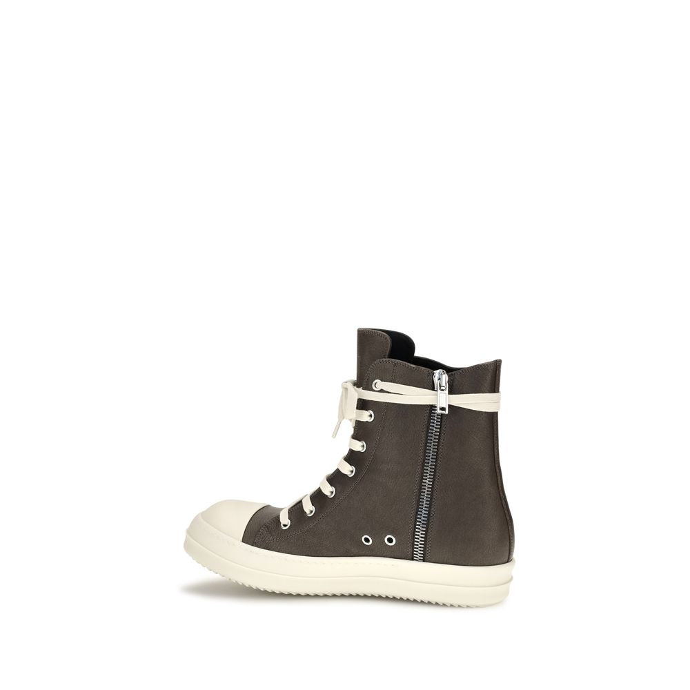 Rick Owens Brown Leather High Top Sneakers
