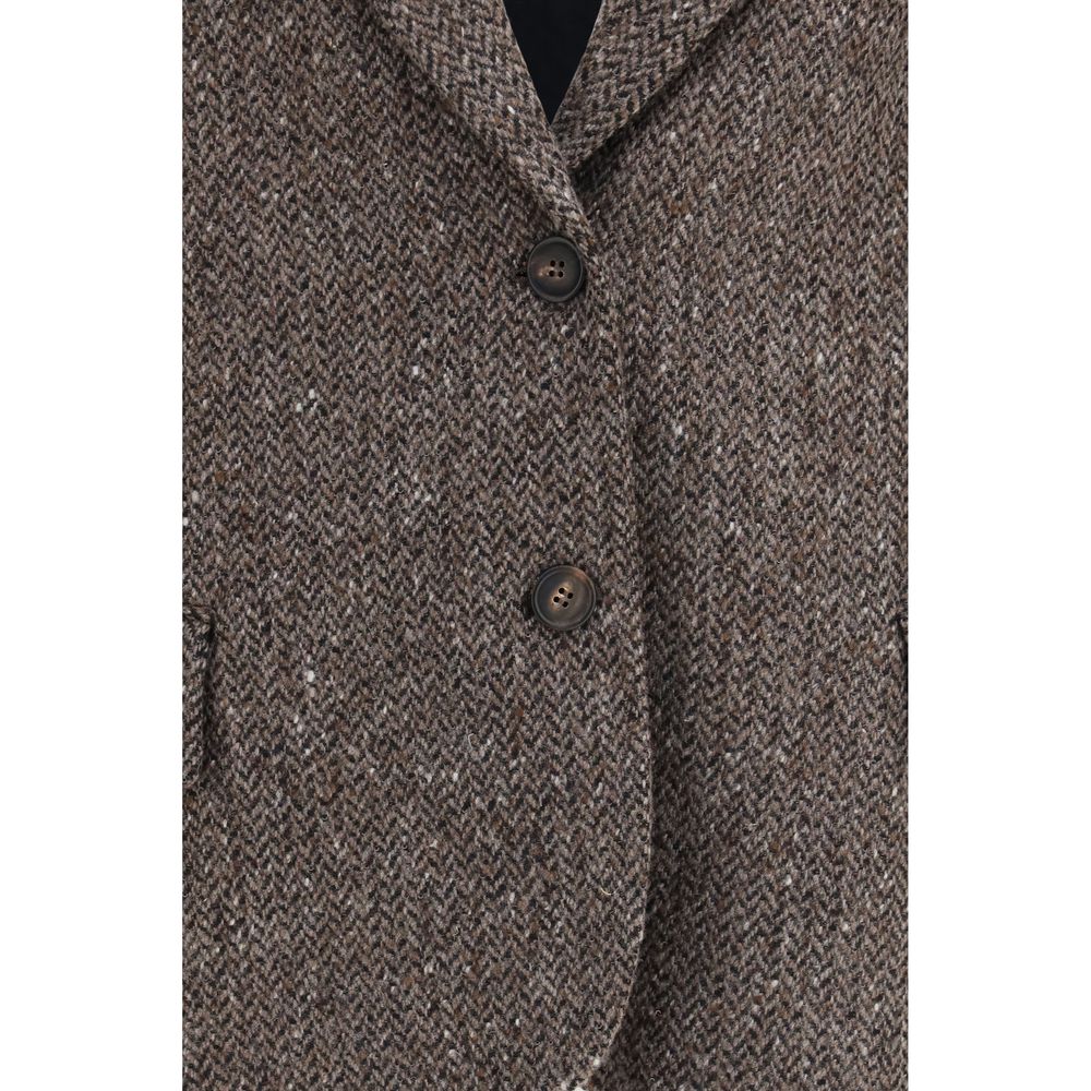 Brunello Cucinelli Brown Wool Biker Jacket