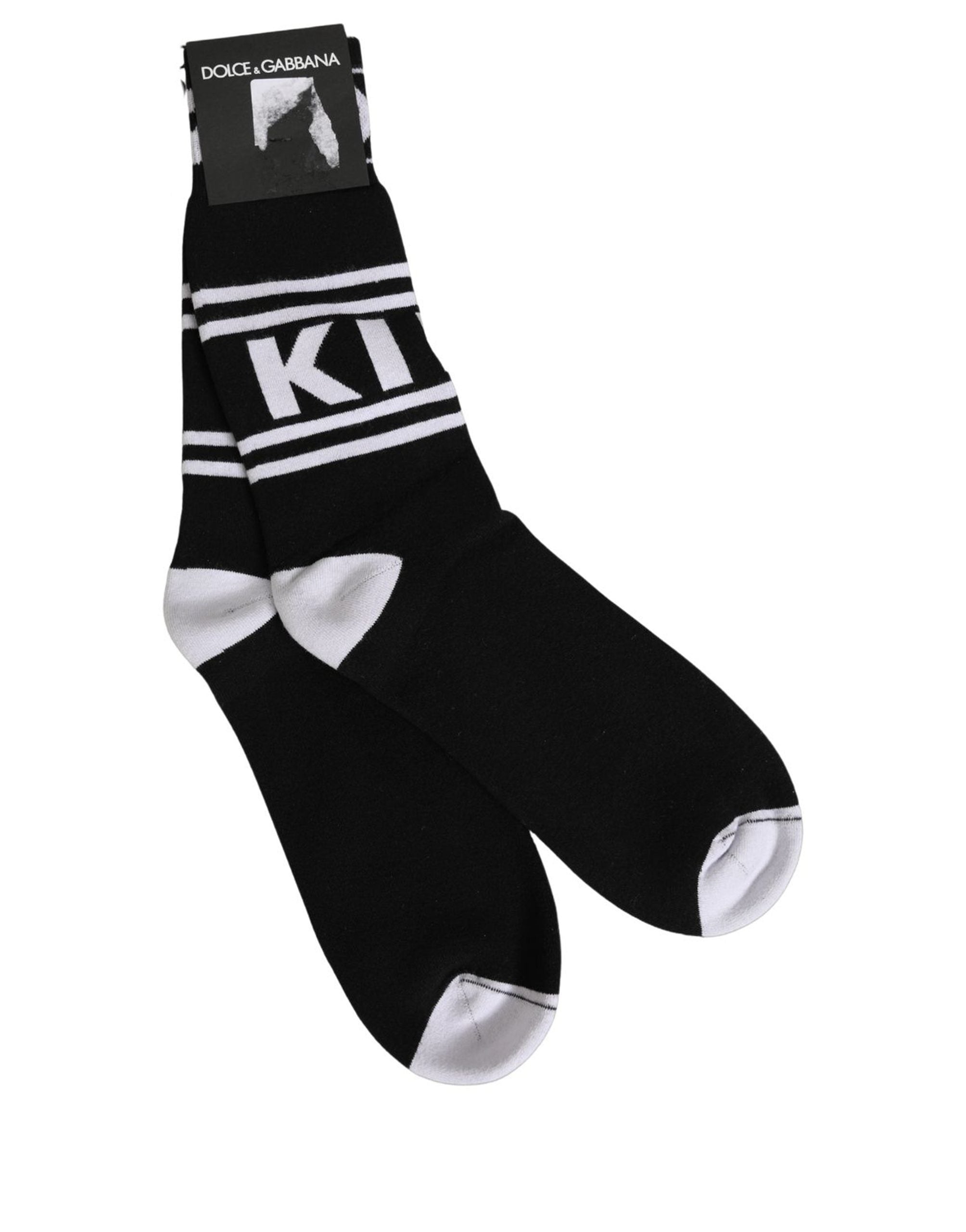 Dolce & Gabbana Black White Logo Stripes Mid Accessory Socks