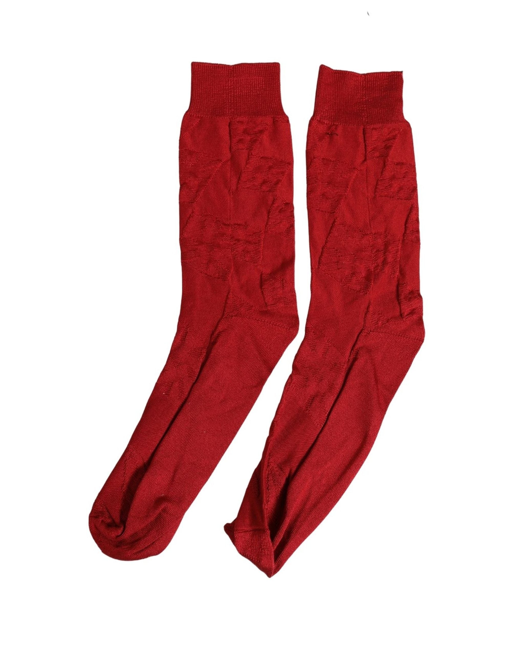 Dolce & Gabbana Men Red 100% Silk Mid Calf Accessory Socks