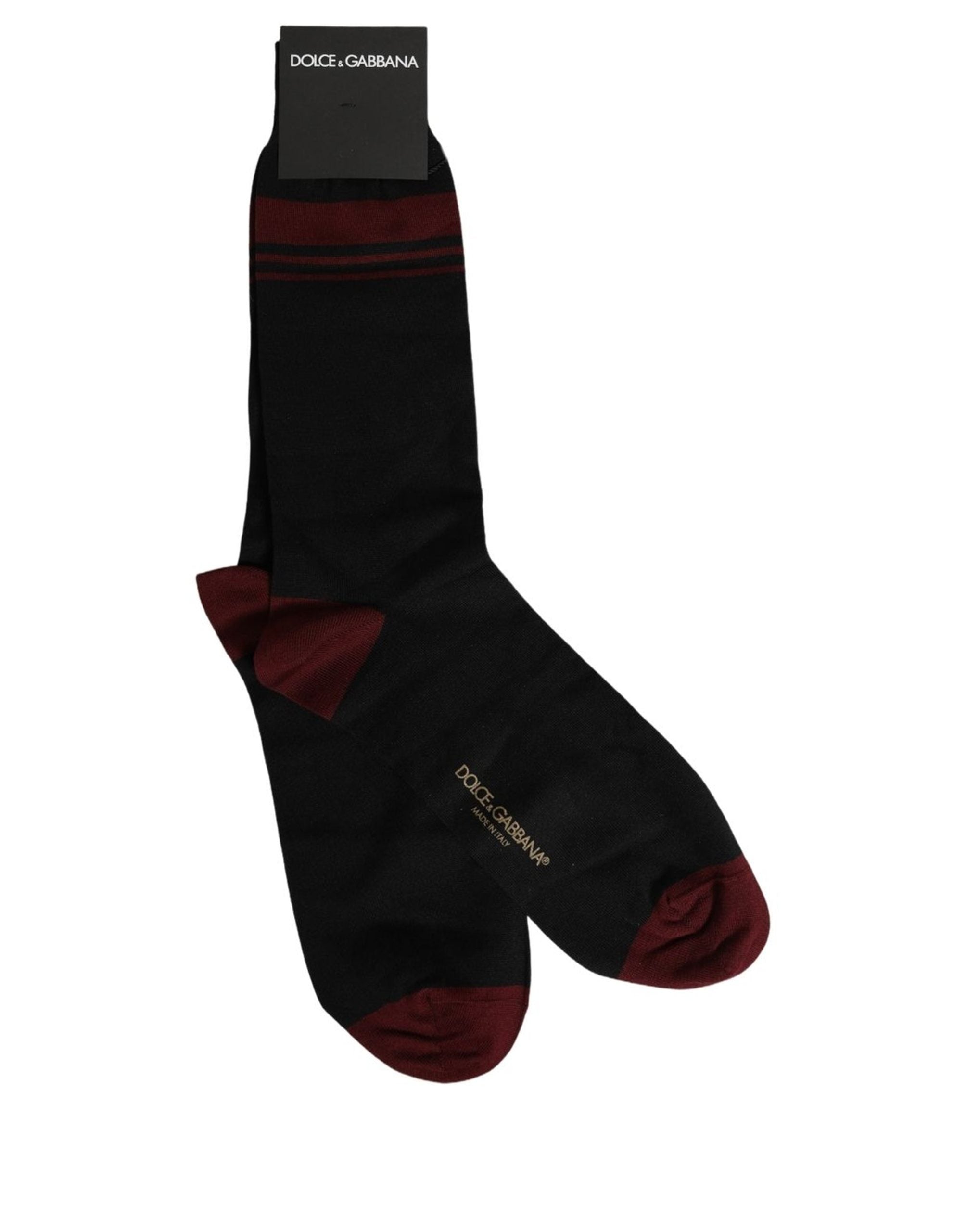 Dolce & Gabbana Men Burgundy Black Logo Mid Calf Accessory Socks