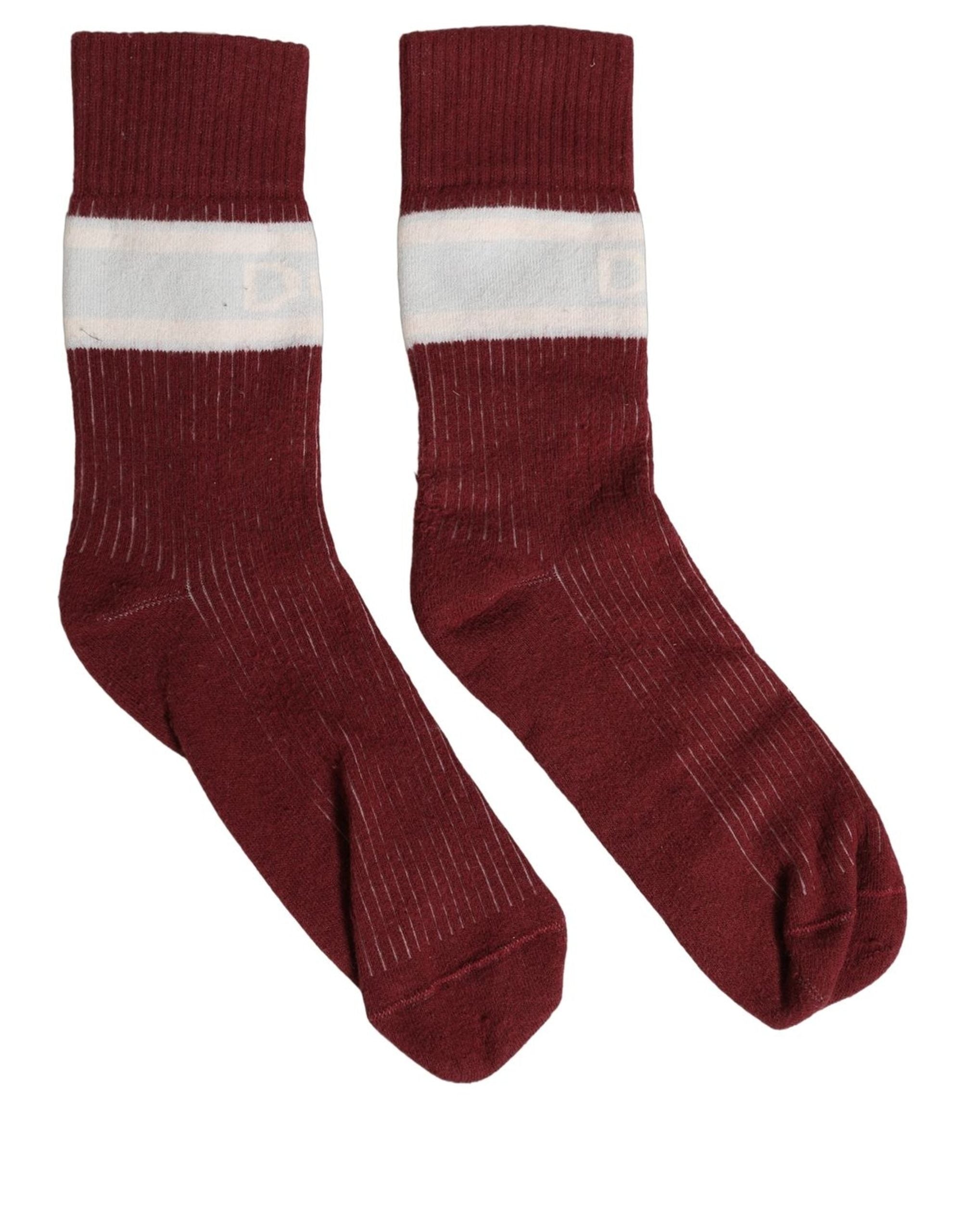 Dolce & Gabbana Burgundy White Stripes Cotton Mid Accessory Socks