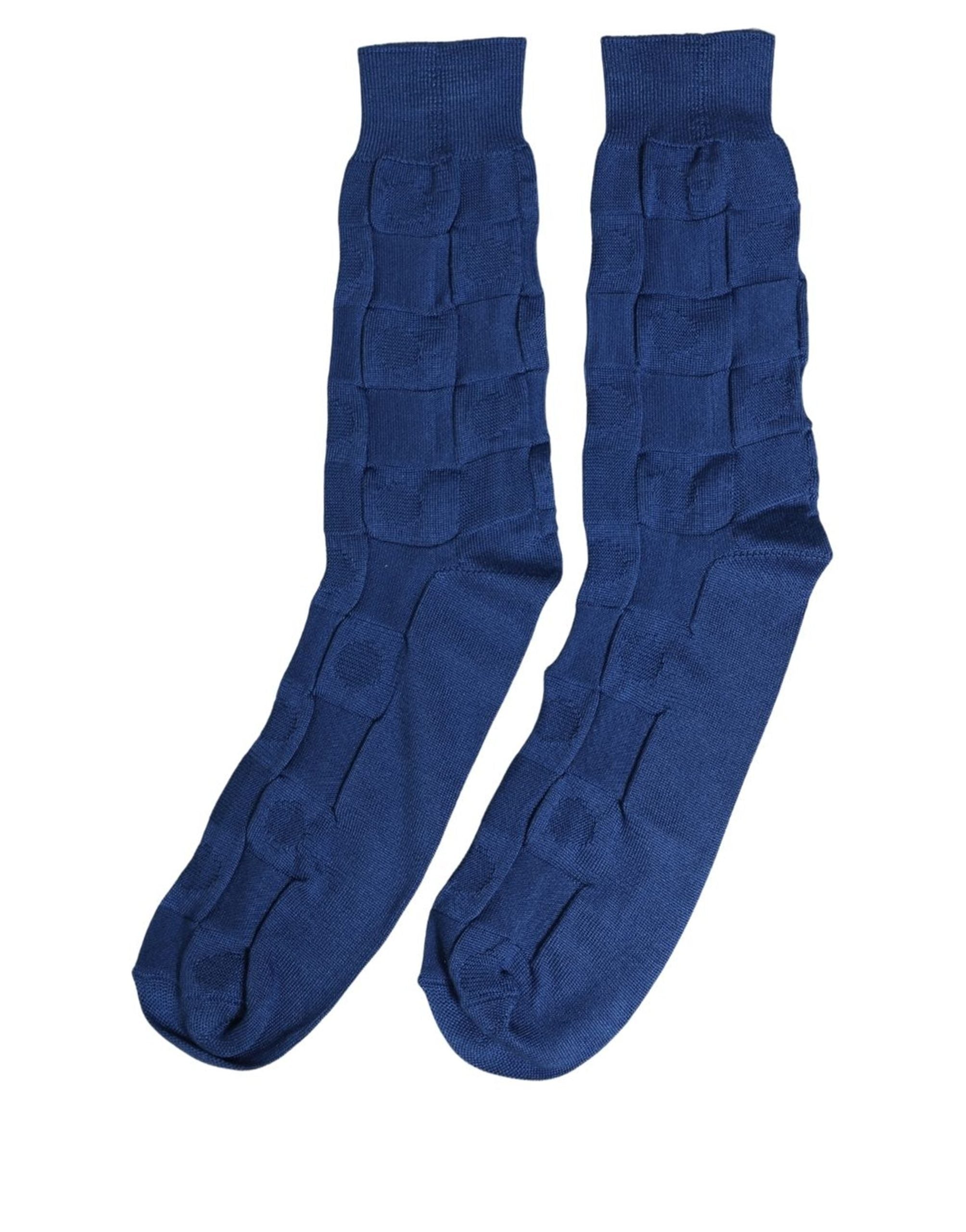 Dolce & Gabbana Royal Blue Checkered Silk Mid Accessory Socks
