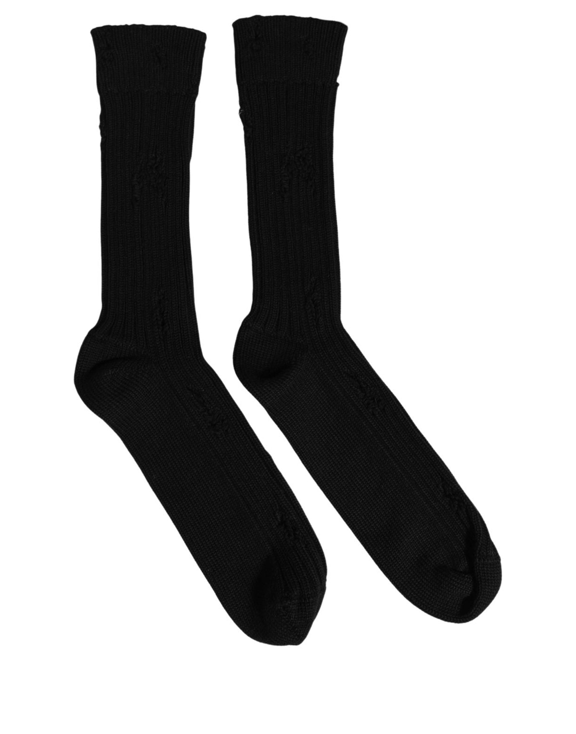 Dolce & Gabbana Men Black Cotton Distressed Mid Accessory Socks