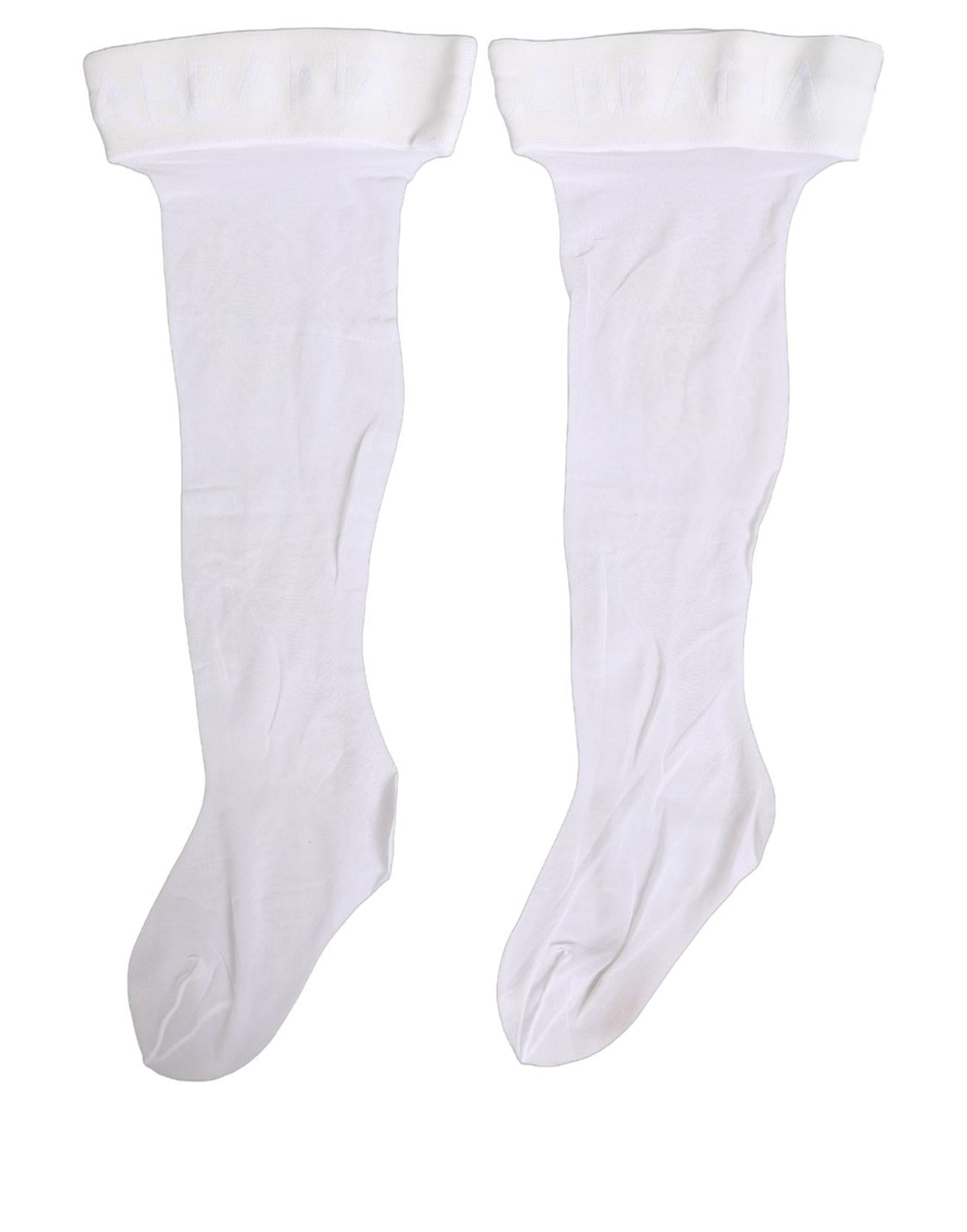 Dolce & Gabbana .White Nylon Logo Calf Long Women Accessory Socks