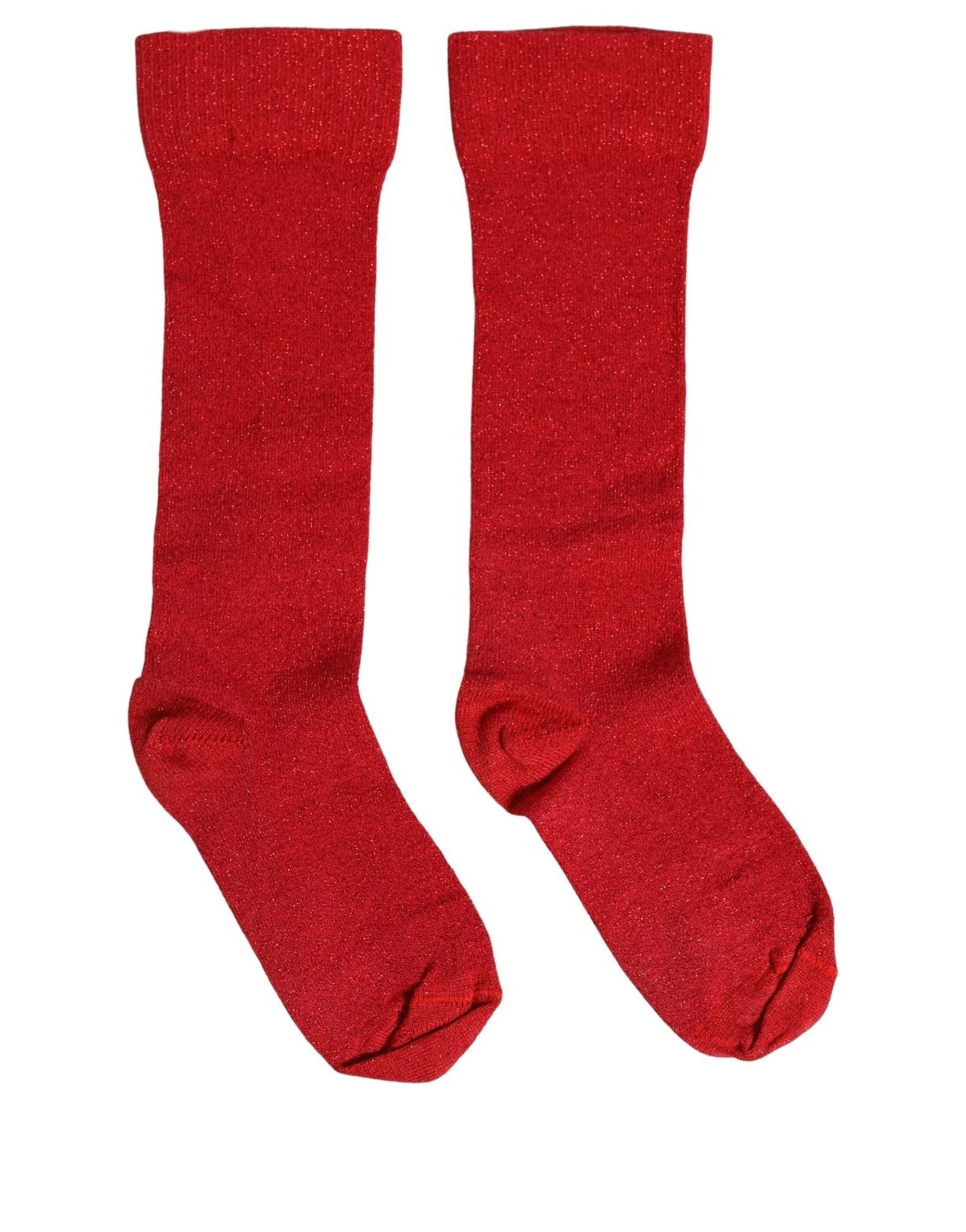 Dolce & Gabbana Red Viscose DG Logo Mid Calf Accessory Socks