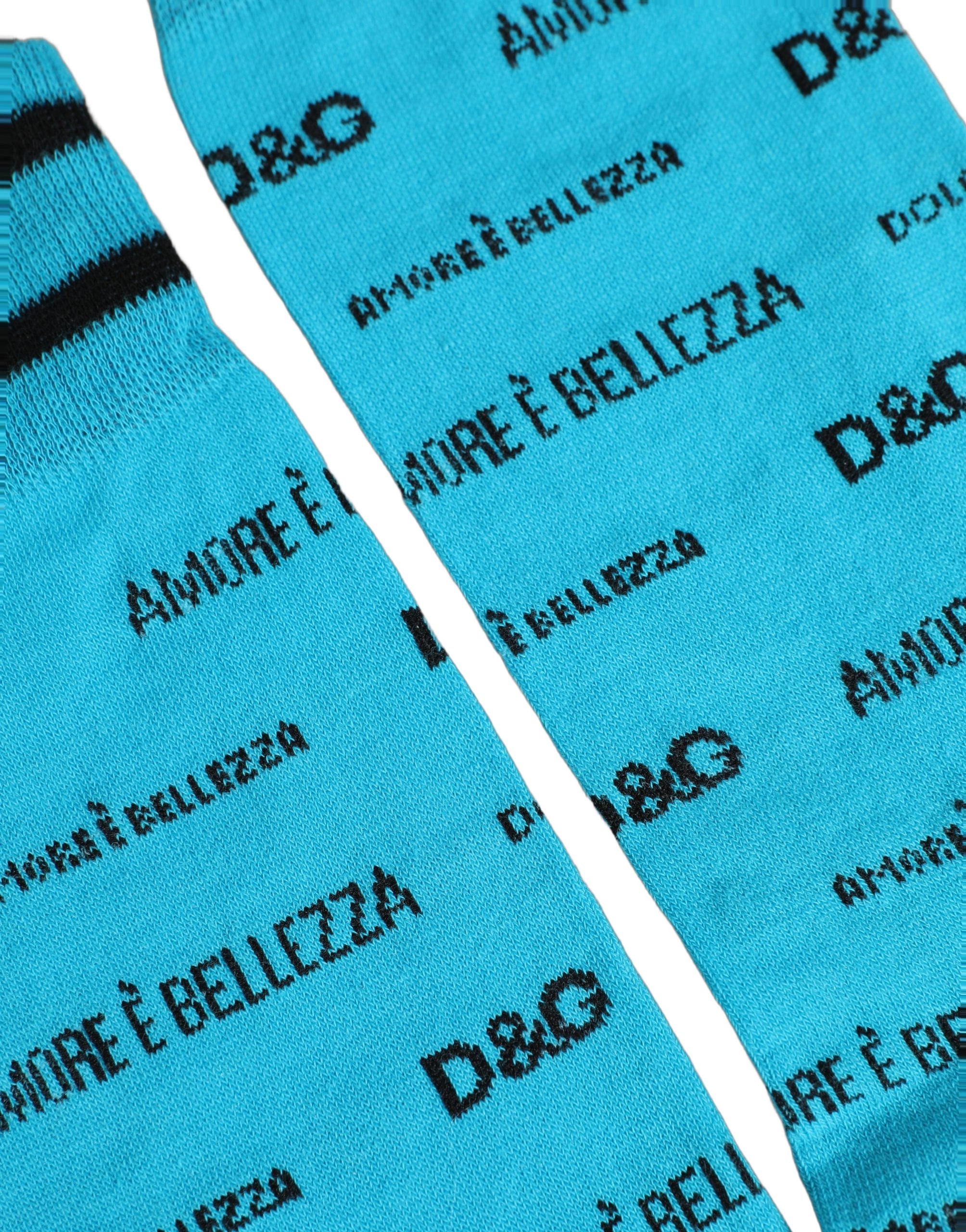 Dolce & Gabbana Light Blue Cotton Logo Mid Accessory Socks