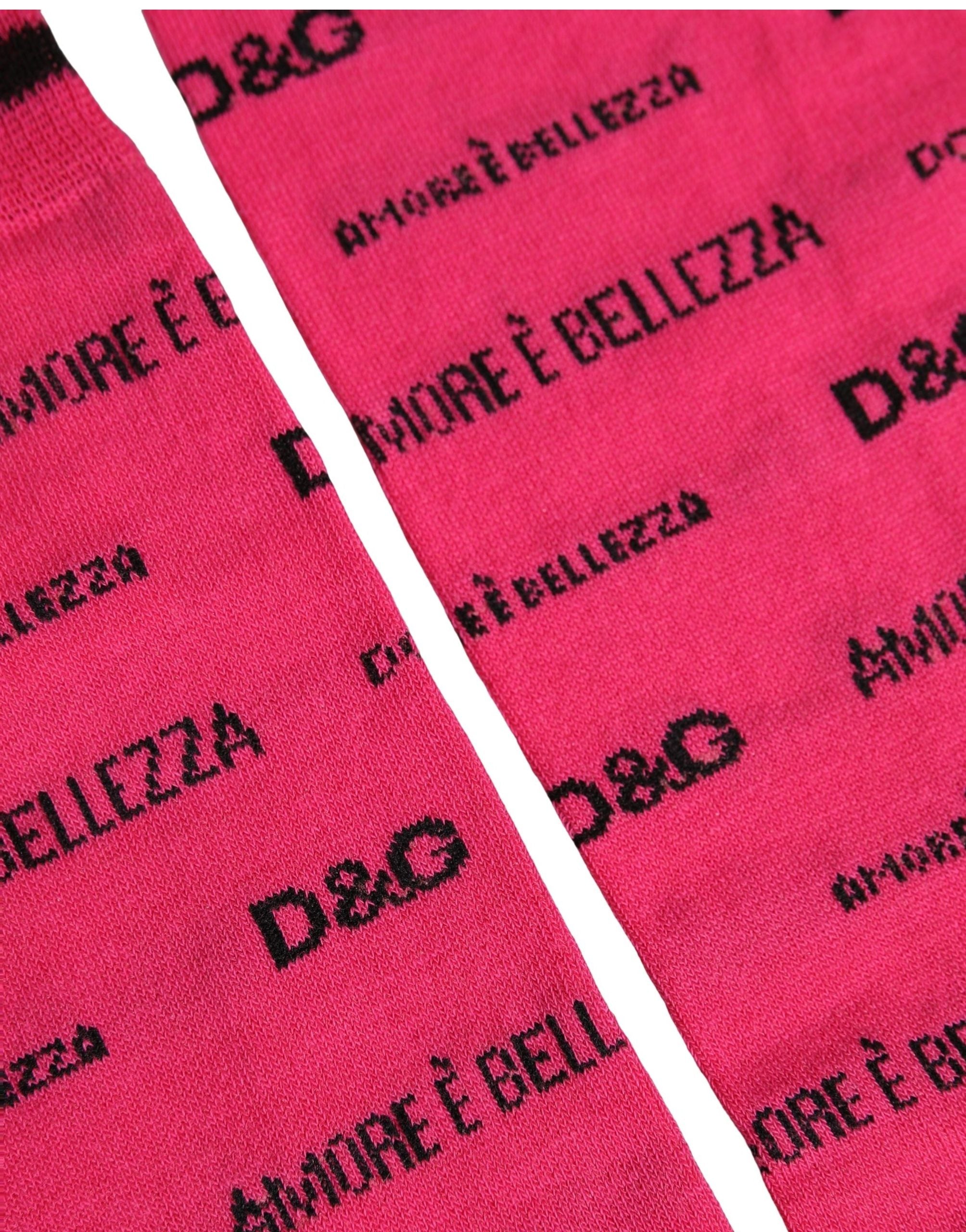 Dolce & Gabbana Pink Cotton Logo Print Mid Accessory Socks