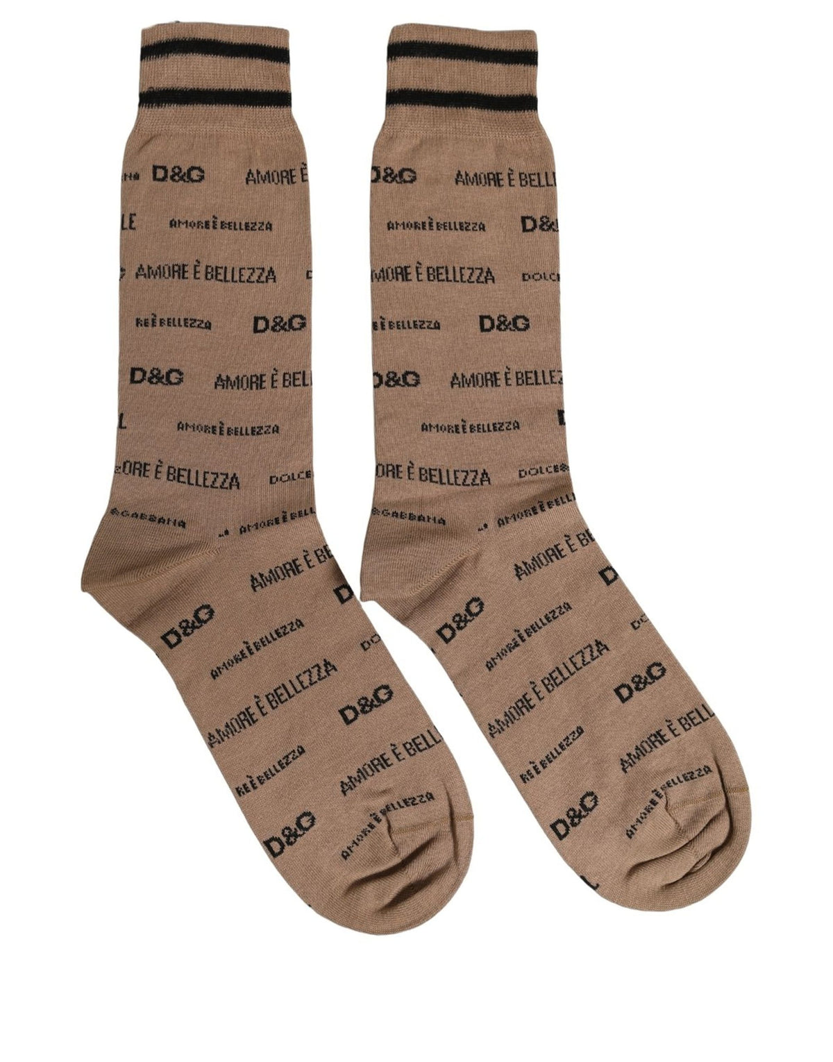 Dolce & Gabbana Brown Cotton Logo Print Mid Accessory Socks