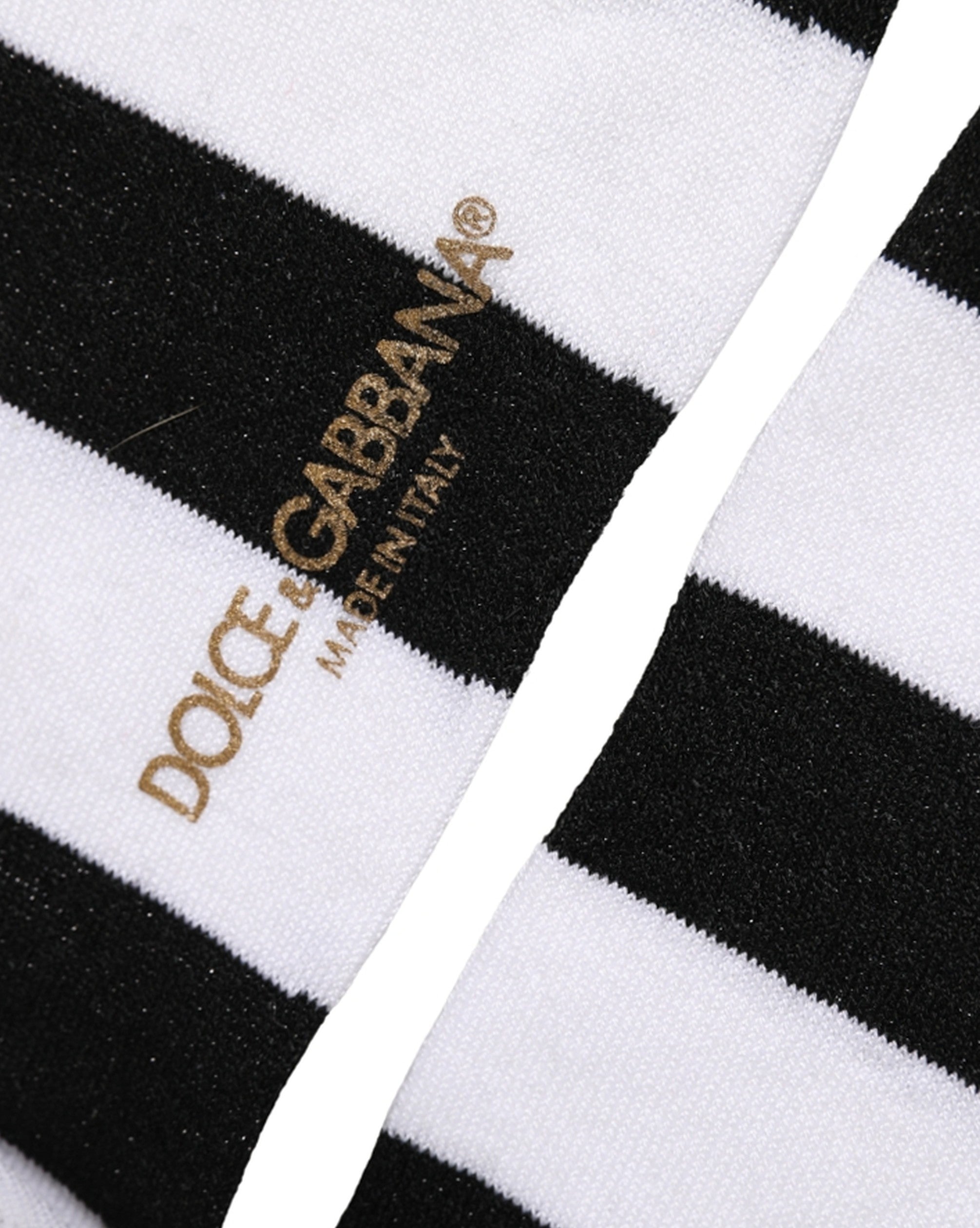 Dolce & Gabbana Black White Stripes Mid Accessory Socks