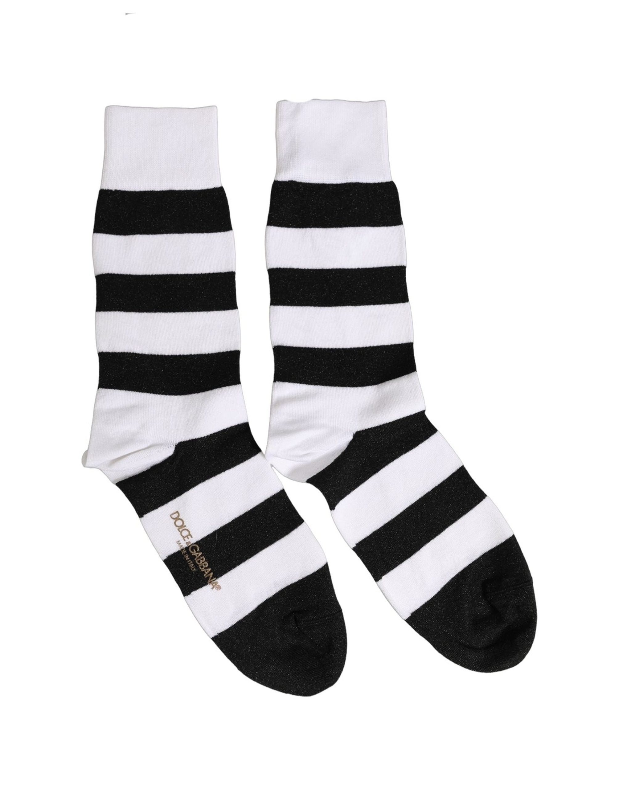 Dolce & Gabbana Black White Stripes Mid Accessory Socks