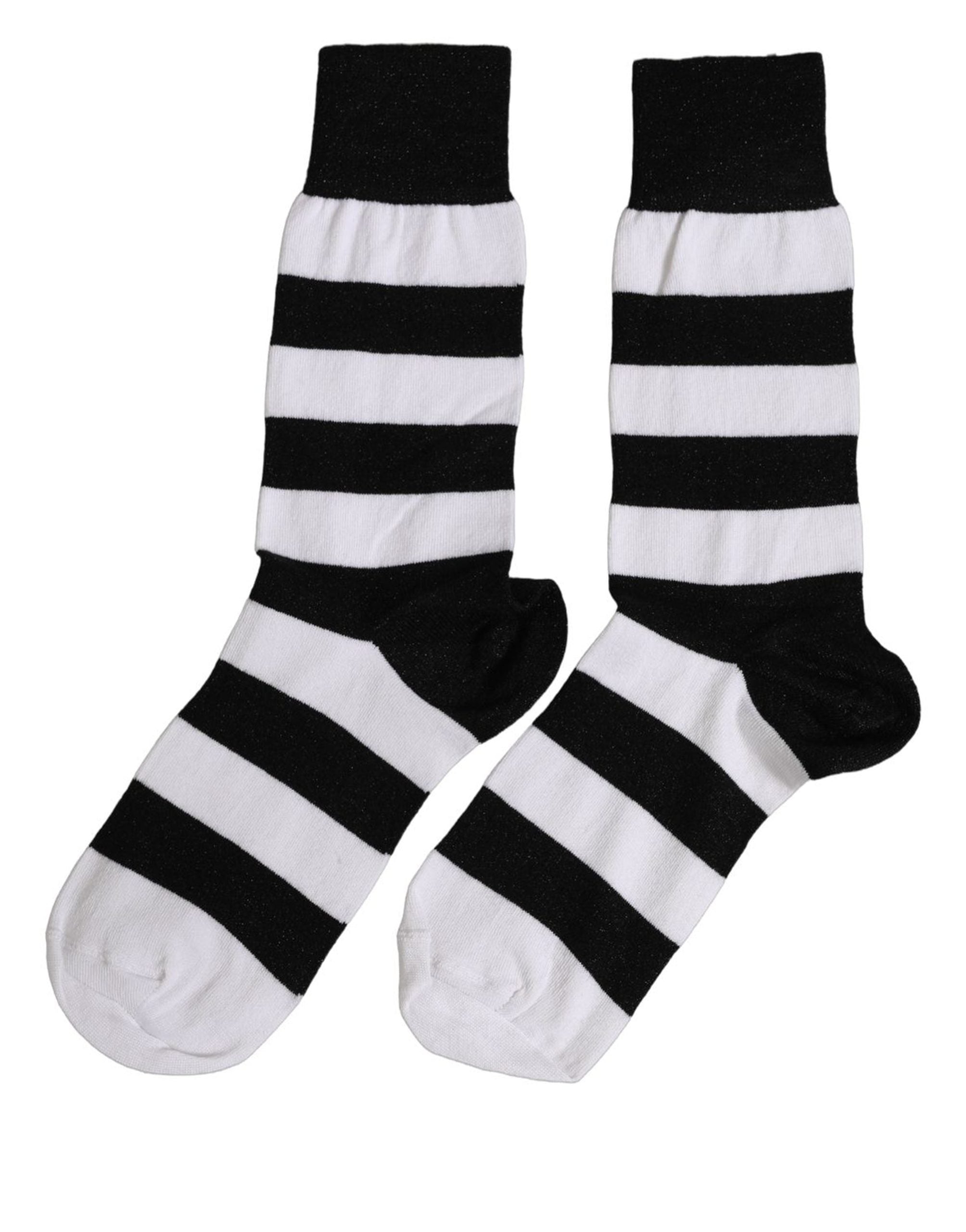 Dolce & Gabbana Black White Stripes Mid Accessory Socks