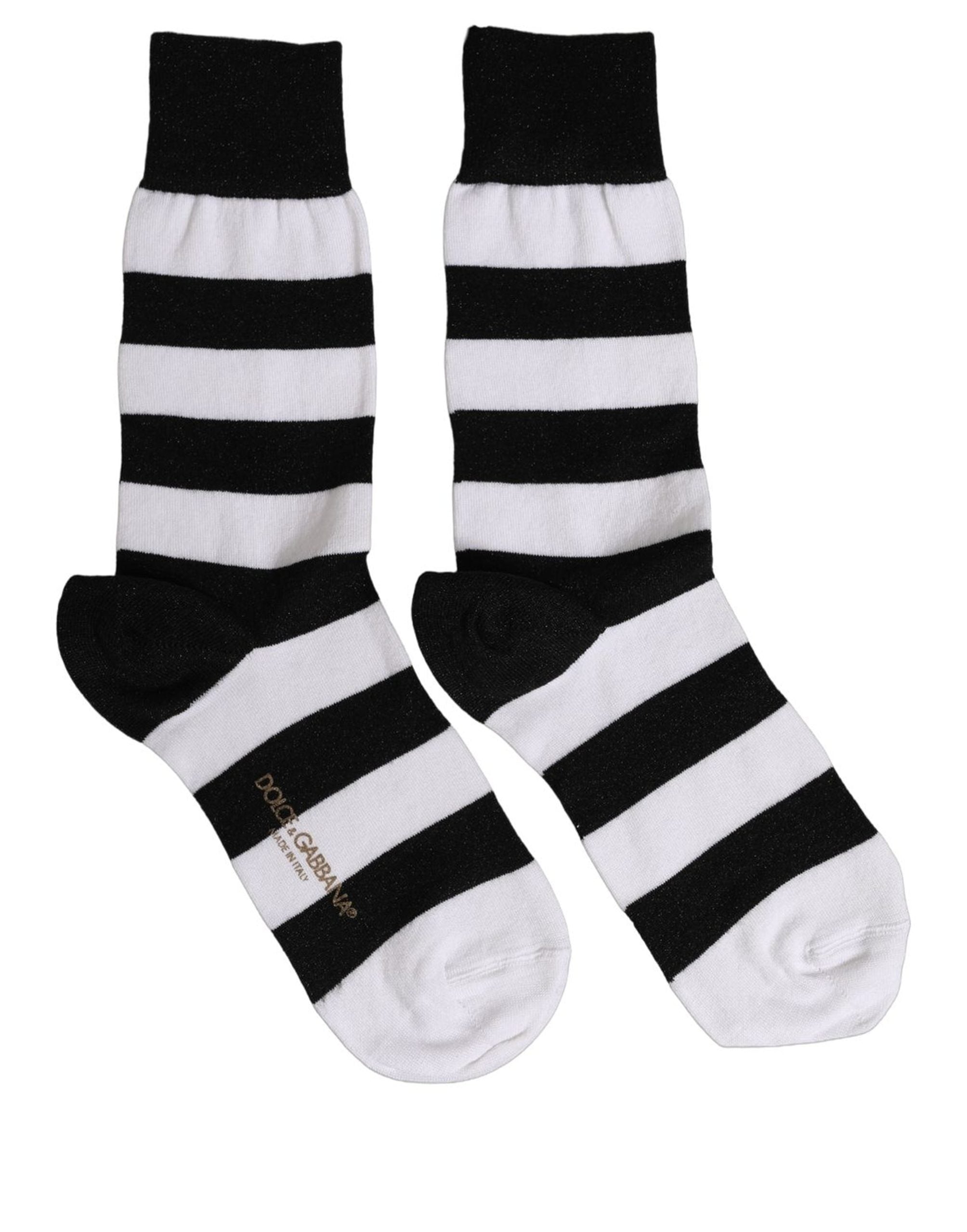 Dolce & Gabbana Black White Stripes Mid Accessory Socks