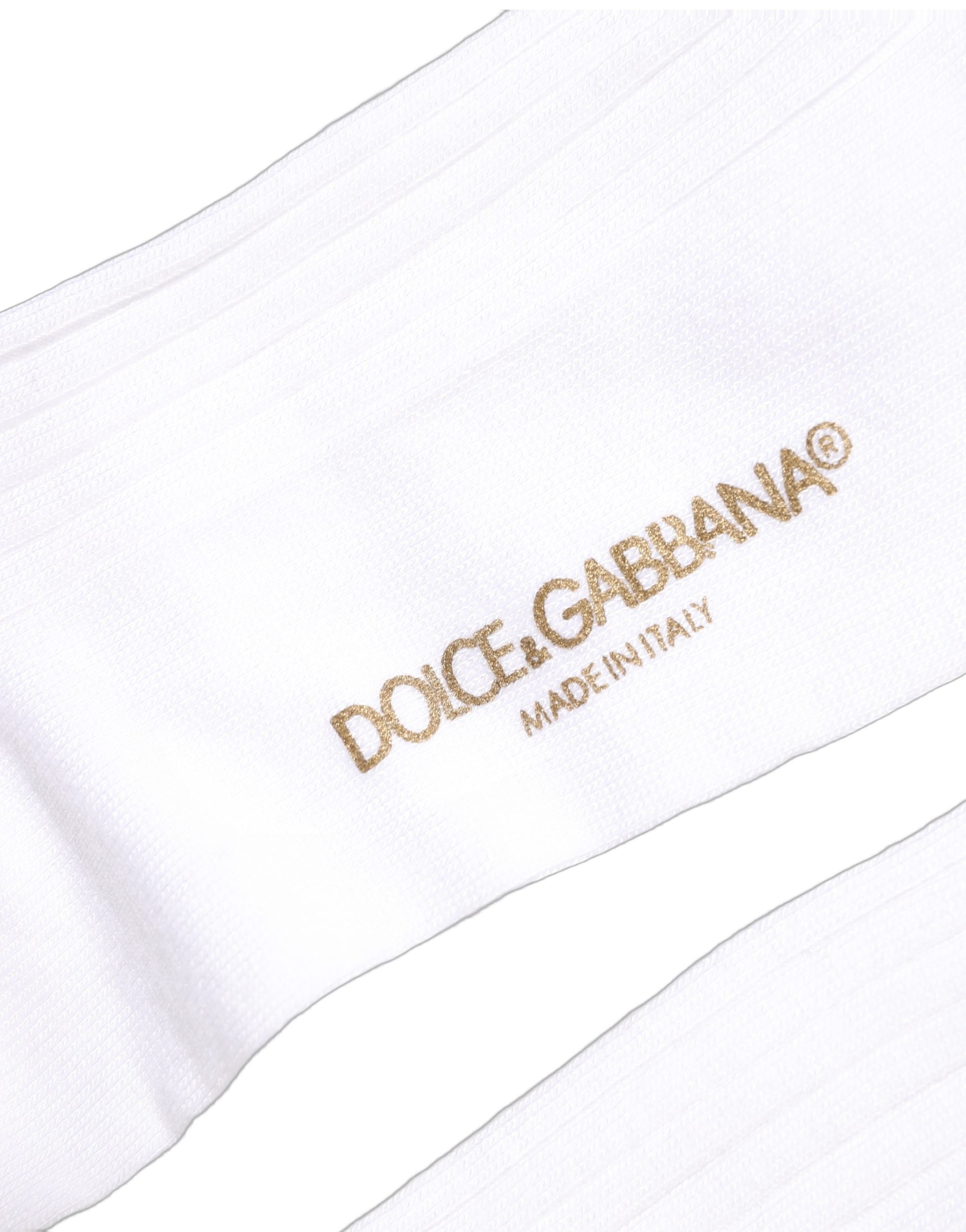 Dolce & Gabbana White Cotton Ribbed Logo Over The Calf Women Socks