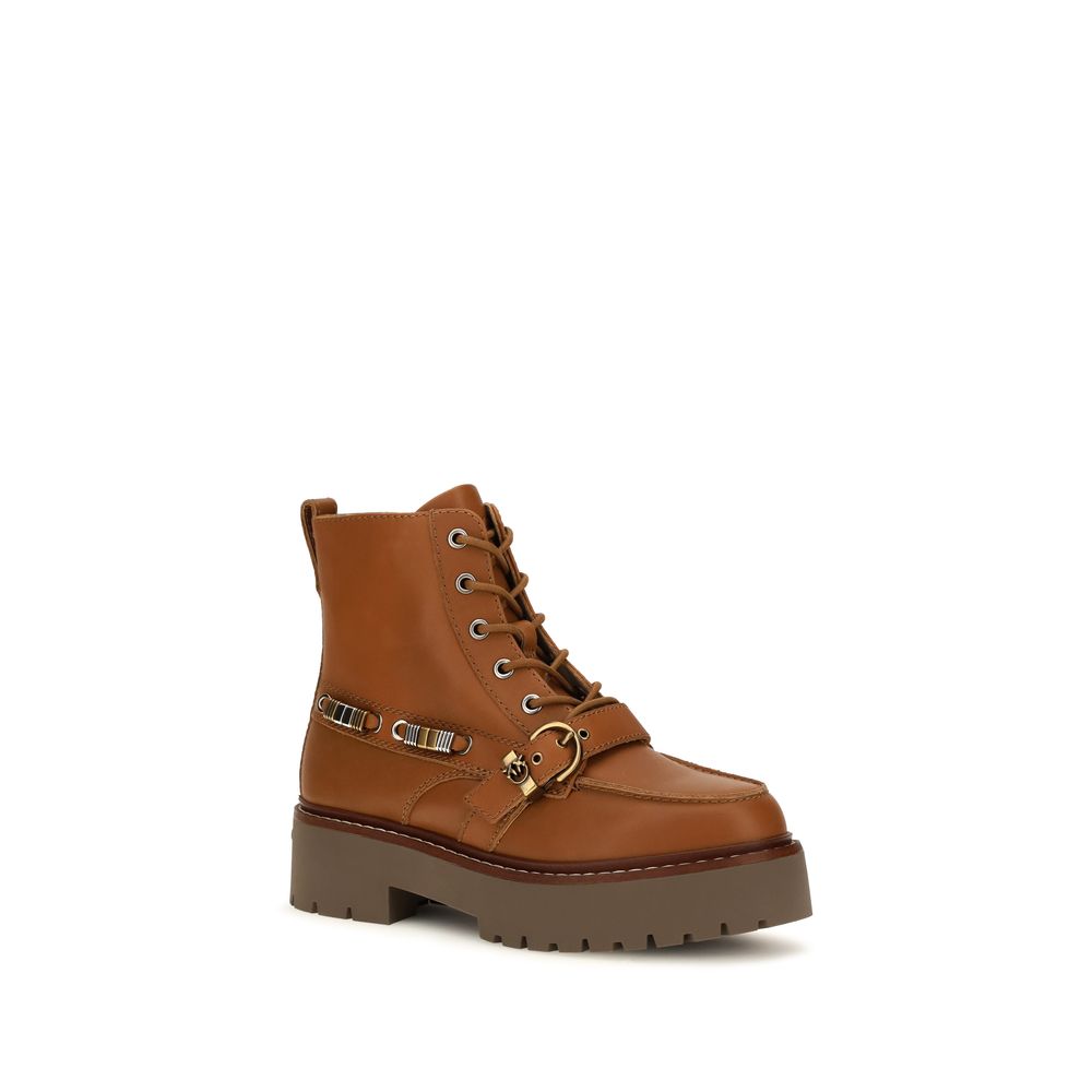 PINKO Brown Leather Lace-Up Boots