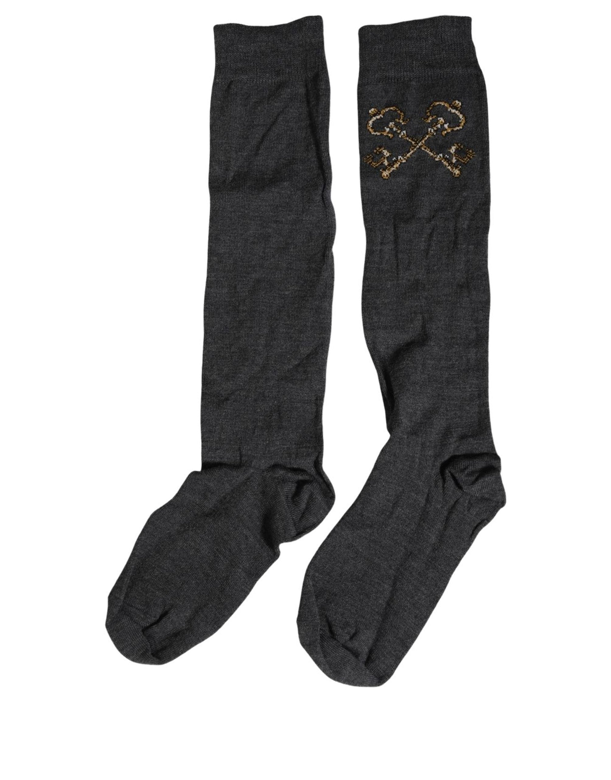 Dolce & Gabbana Dark Gray Wool Over The Knee High Accessory Socks