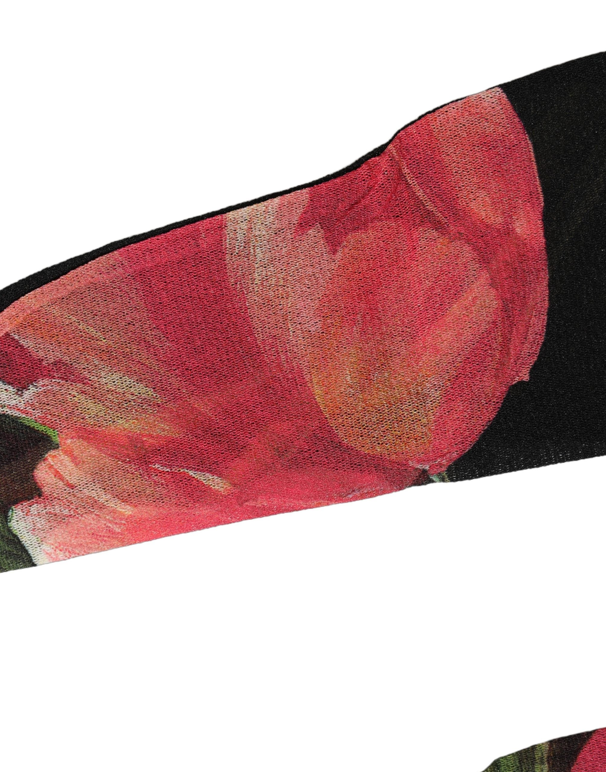 Dolce & Gabbana Black Pink Floral Tulip Nylon Stockings Socks