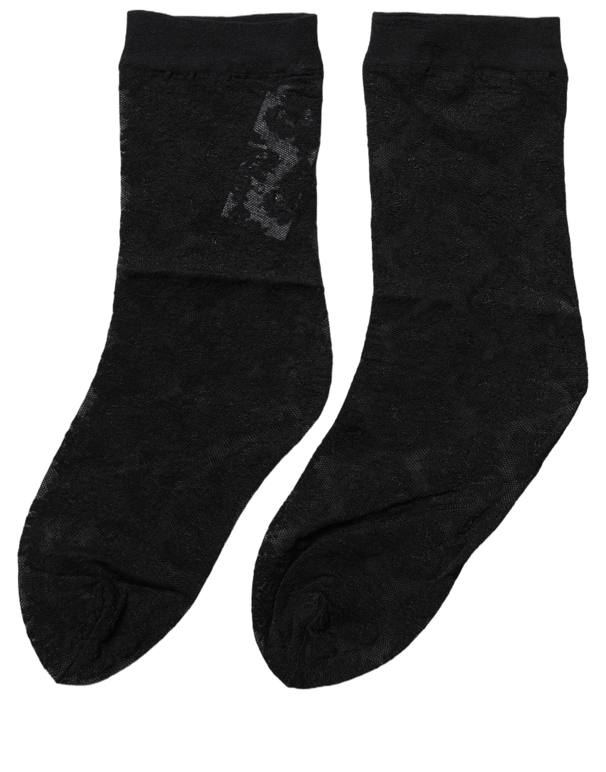 Dolce & Gabbana Black Floral Nylon Stretch Mid Calf Socks