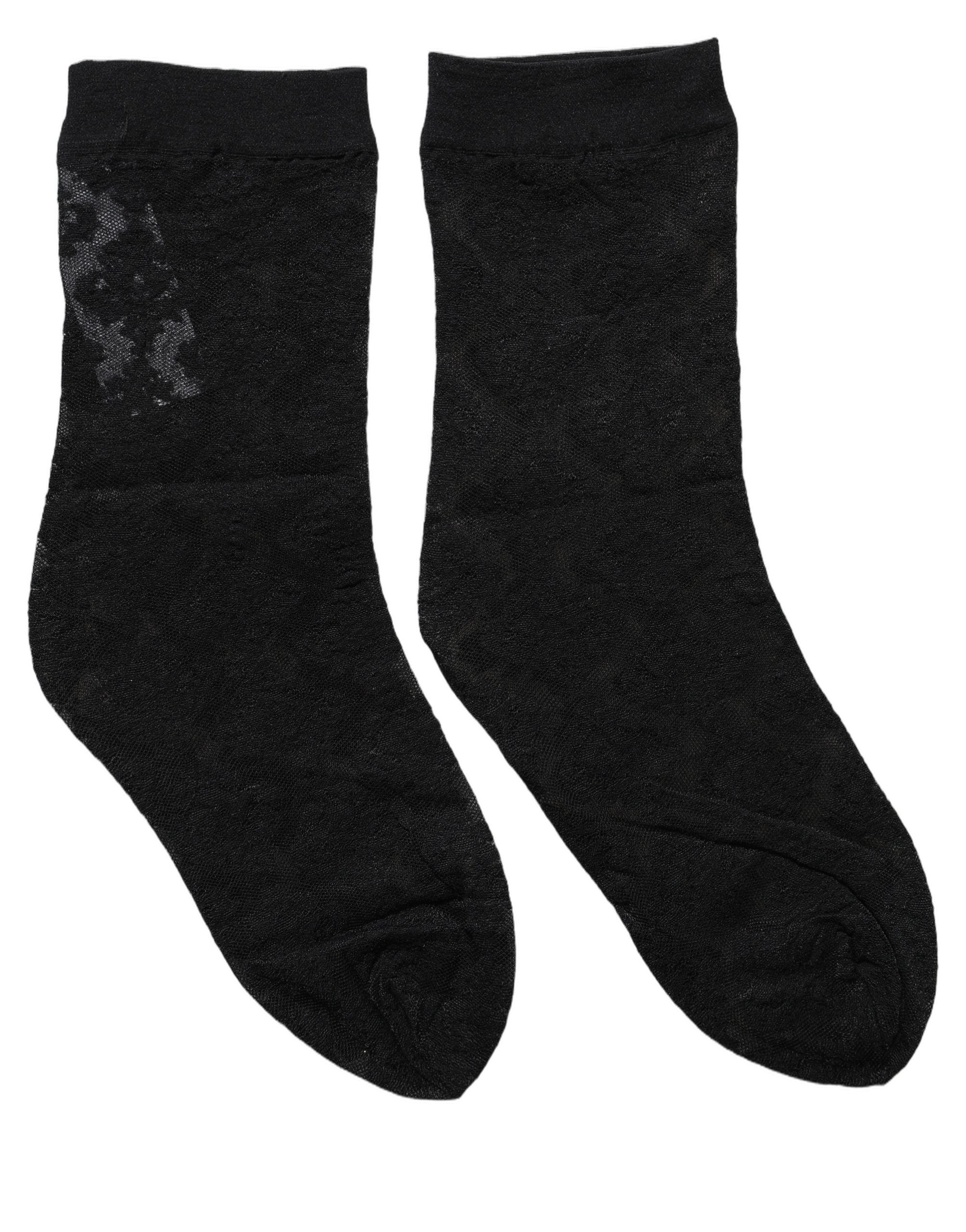 Dolce & Gabbana Black Floral Nylon Stretch Mid Calf Socks