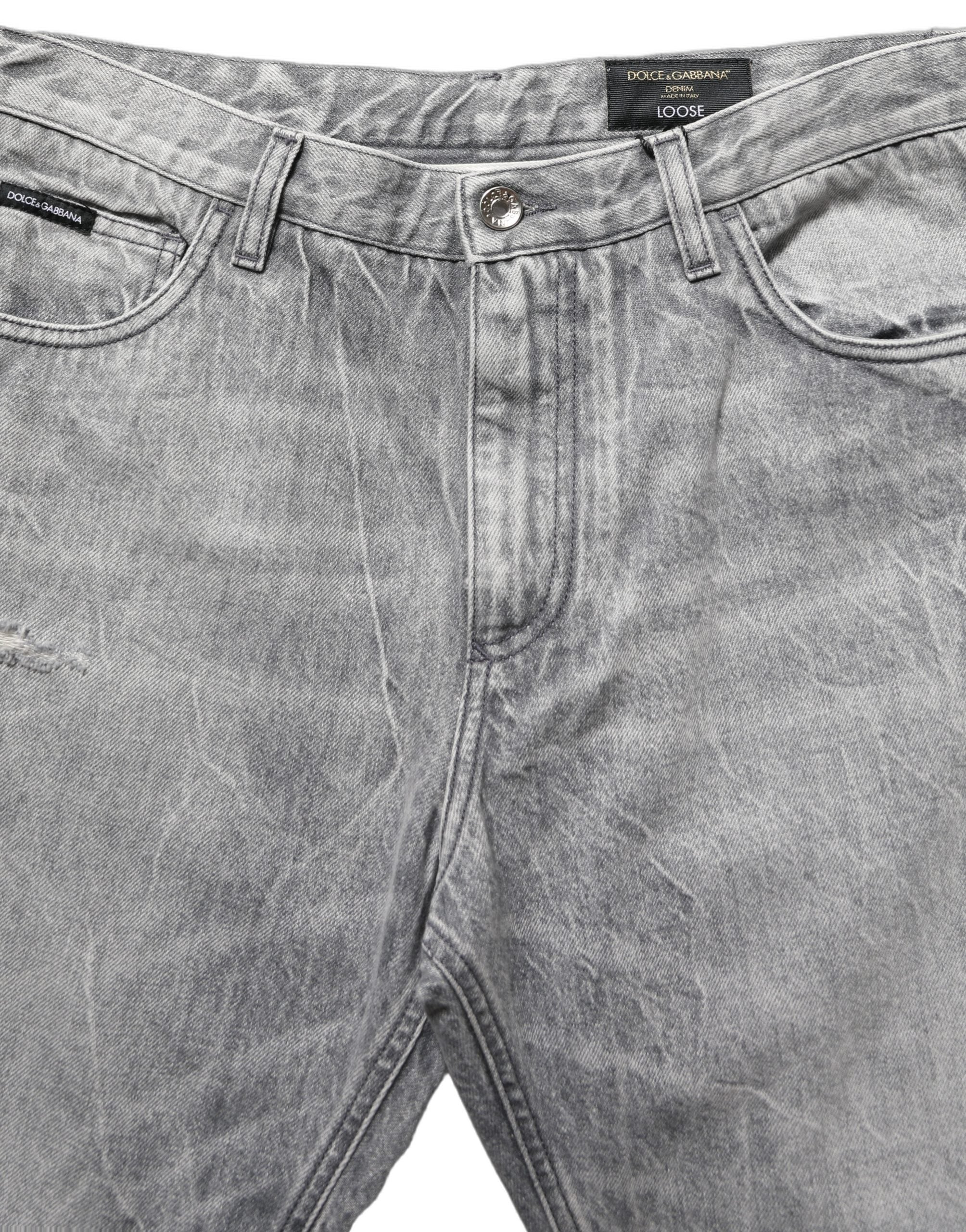 Dolce & Gabbana Grey Distressed Straight Leg Men Denim Jeans