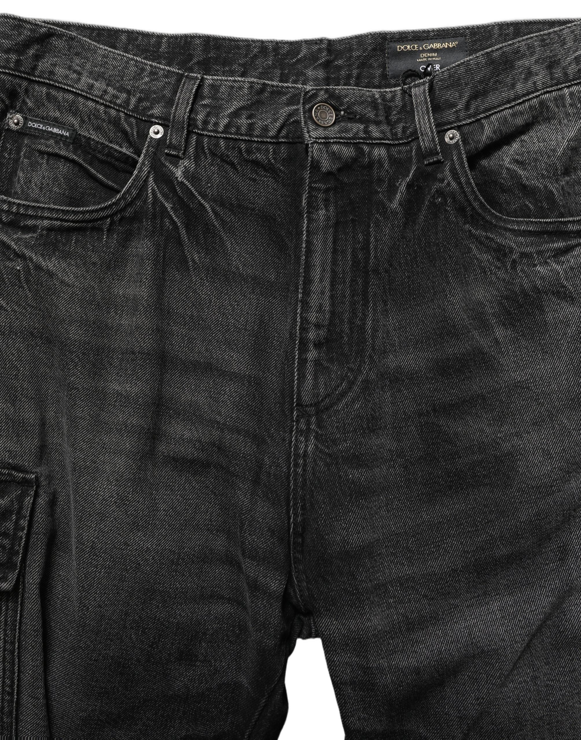 Dolce & Gabbana Dark Gray Cotton Baggy Cargo Men Denim Jeans