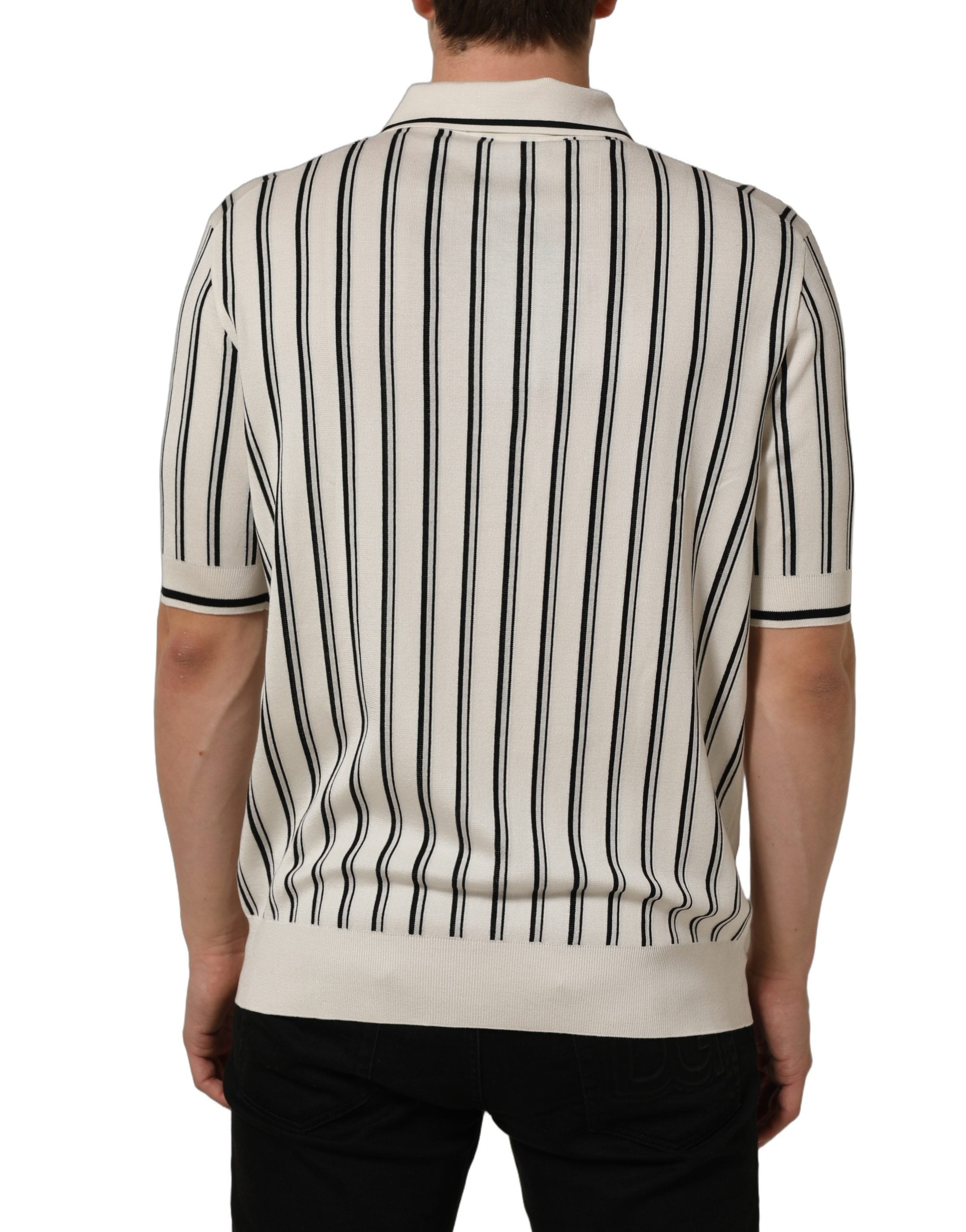 Dolce & Gabbana White Black Stripe Collared Polo T-shirt