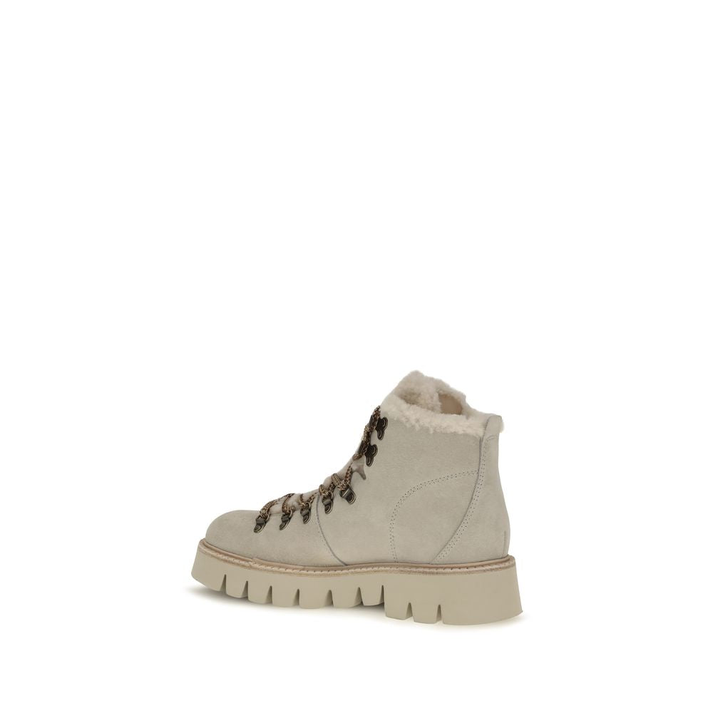 Pedro García Beige Leather Lace-Up Boots
