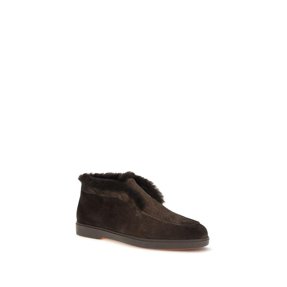 Santoni Brown Leather Ankle Boots