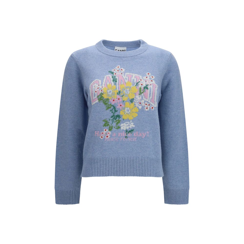 Ganni Blue Wool Sweatshirt