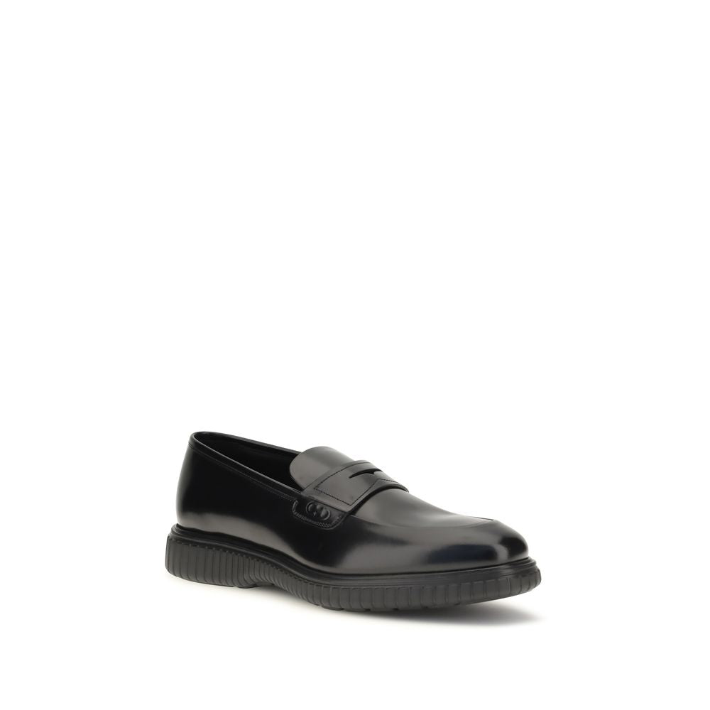 Ferragamo Black Leather Slip-On Loafers