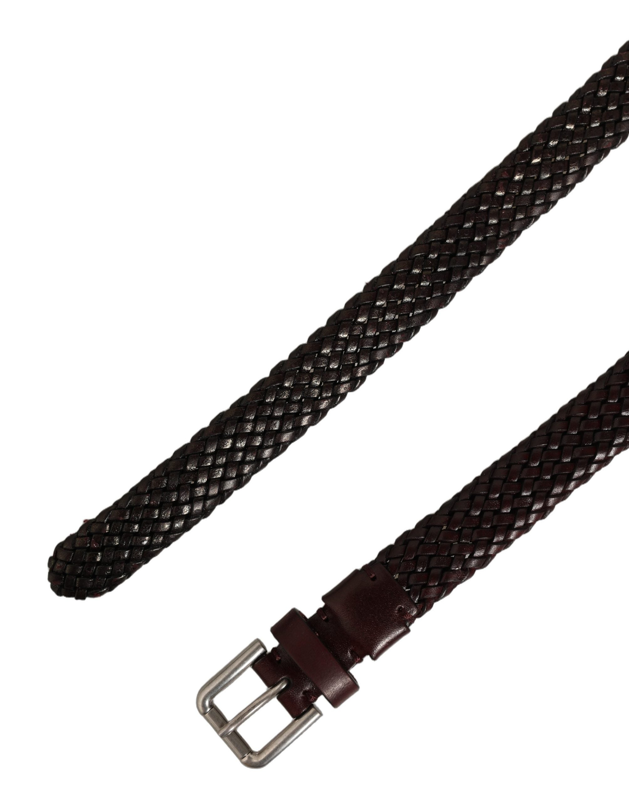 Dolce & Gabbana Dark Brown Woven Leather Metal Buckle Belt