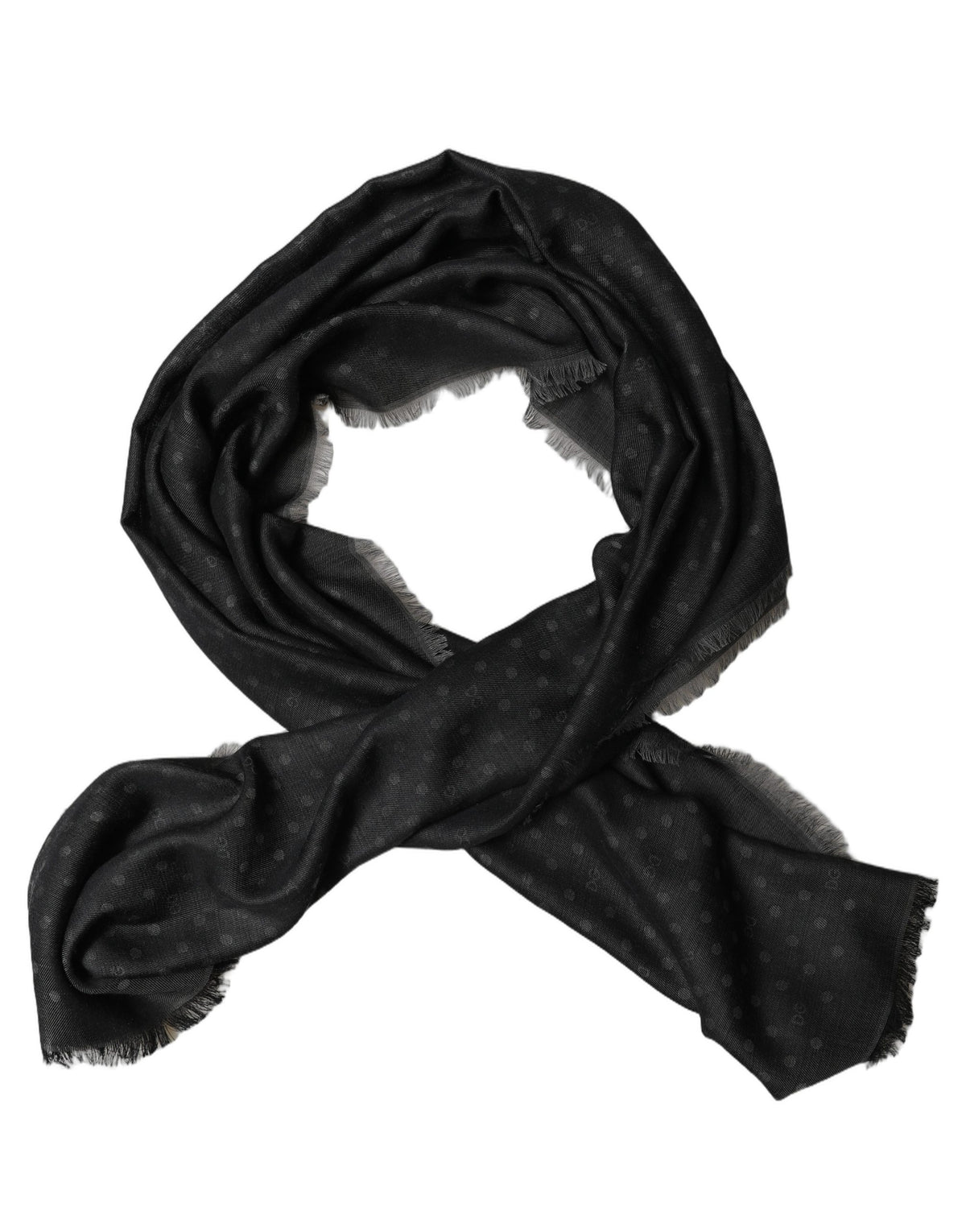 Dolce & Gabbana Men Black Polka Dot Fringe Shawl Lace Stole