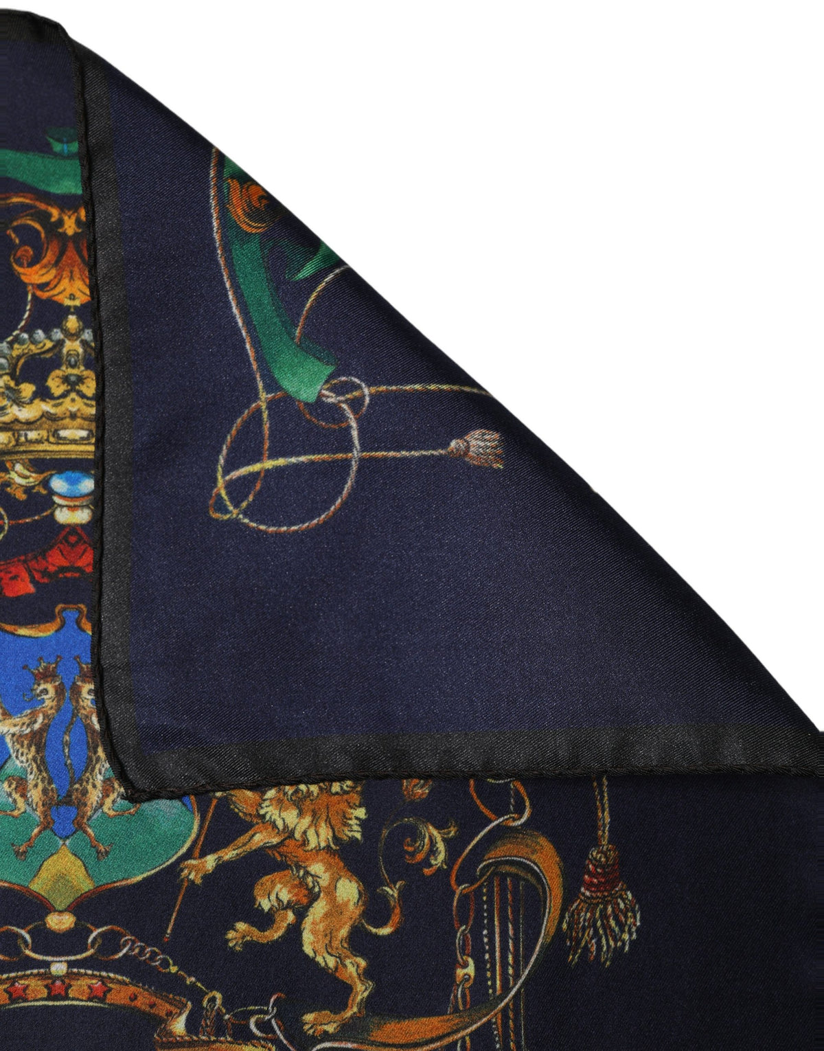 New Dolce & Gabbana Navy Blue Heraldic Silk Square Foulard Scarf