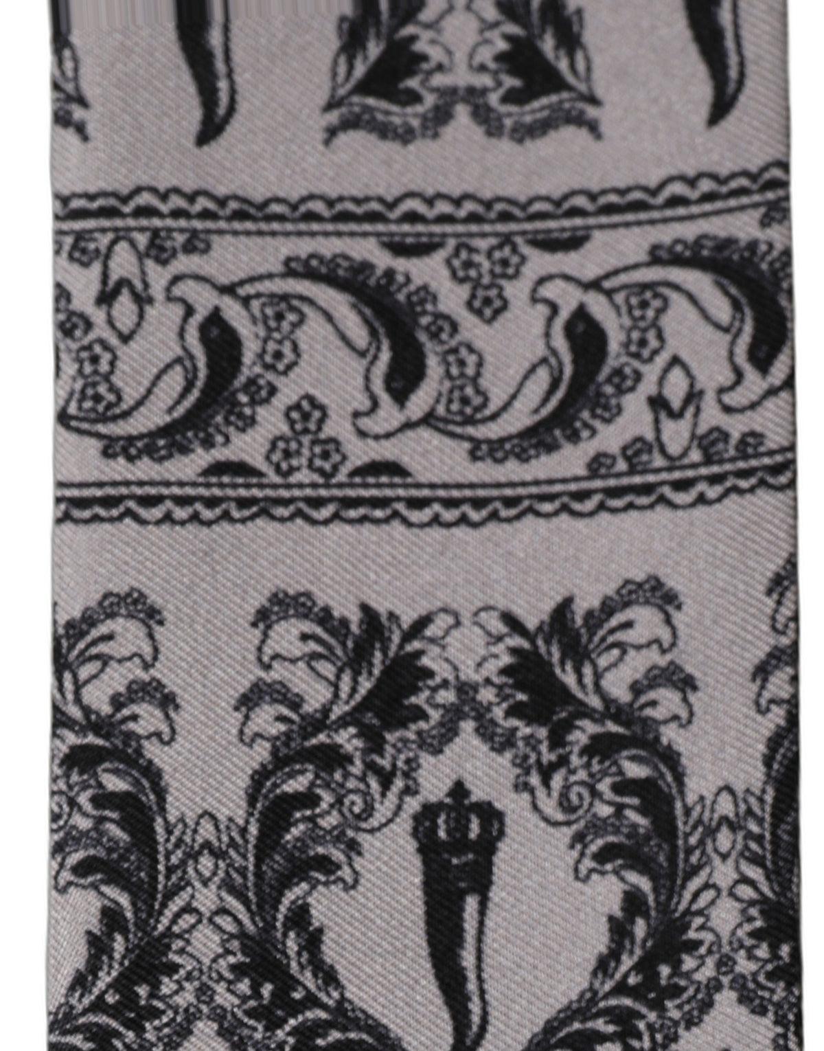 New Dolce & Gabbana Gray Baroque Silk Fringed Skinny Foulard Scarf