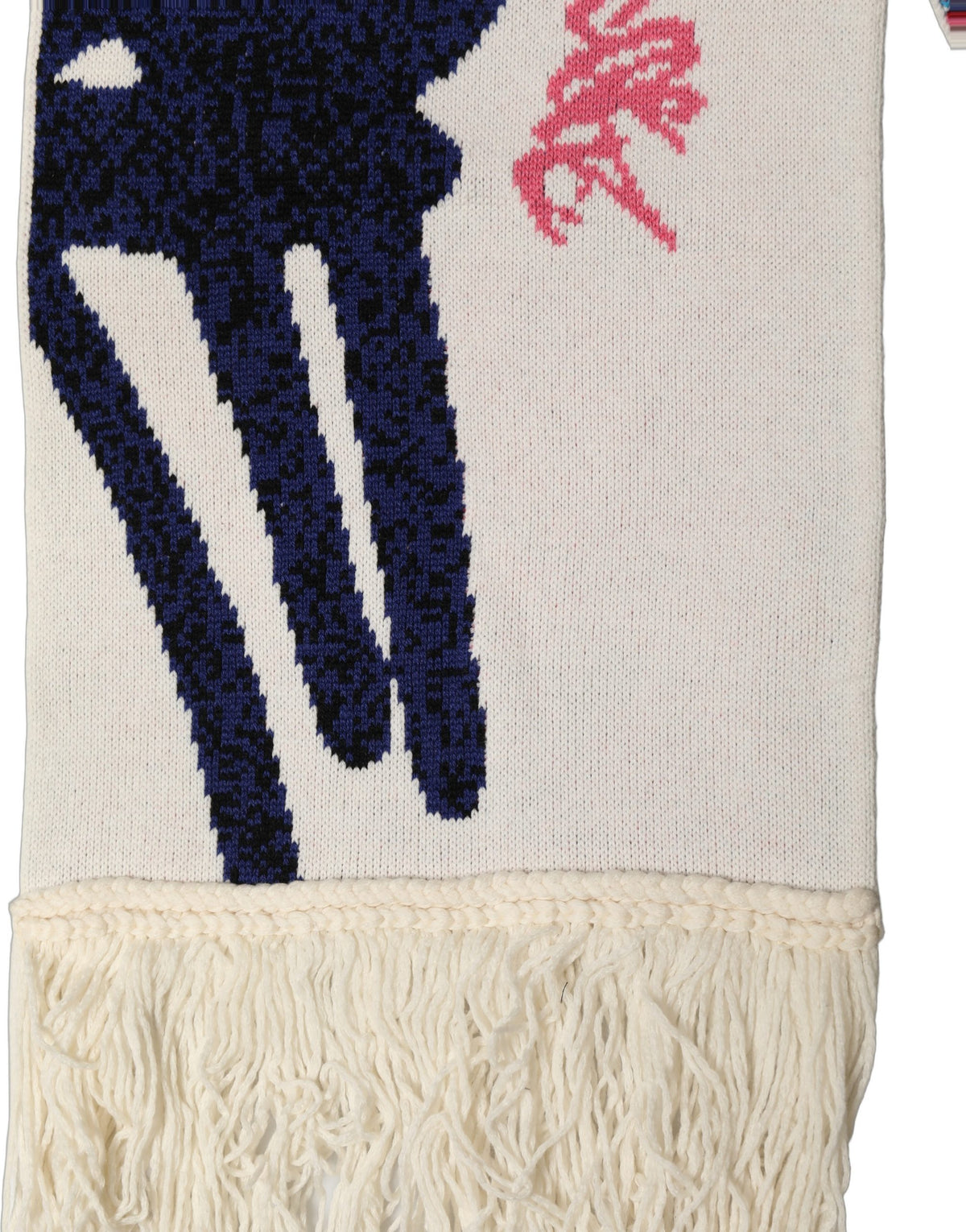 New Dolce & Gabbana White Graphic Cashmere Fringed Shawl Scarf