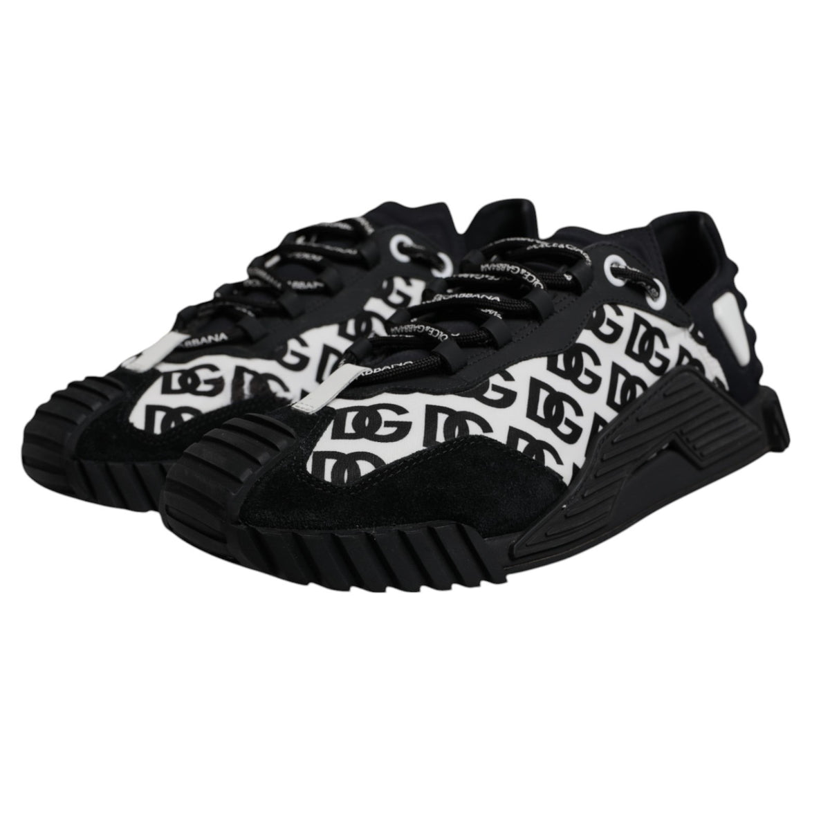 Pre-Owned Dolce & Gabbana Black Logo Lace Up Low Top NS1 Sneakers Shoes Men's - New with Defect