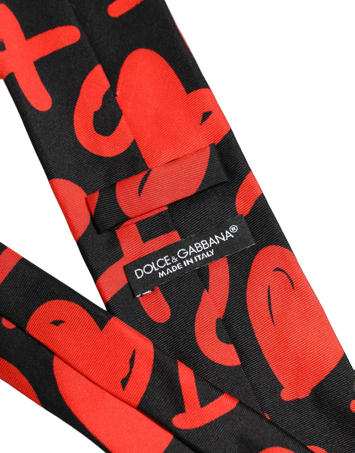Dolce & Gabbana Black Silk Red Graphic Hearts Adjustable Tied Necktie Tie