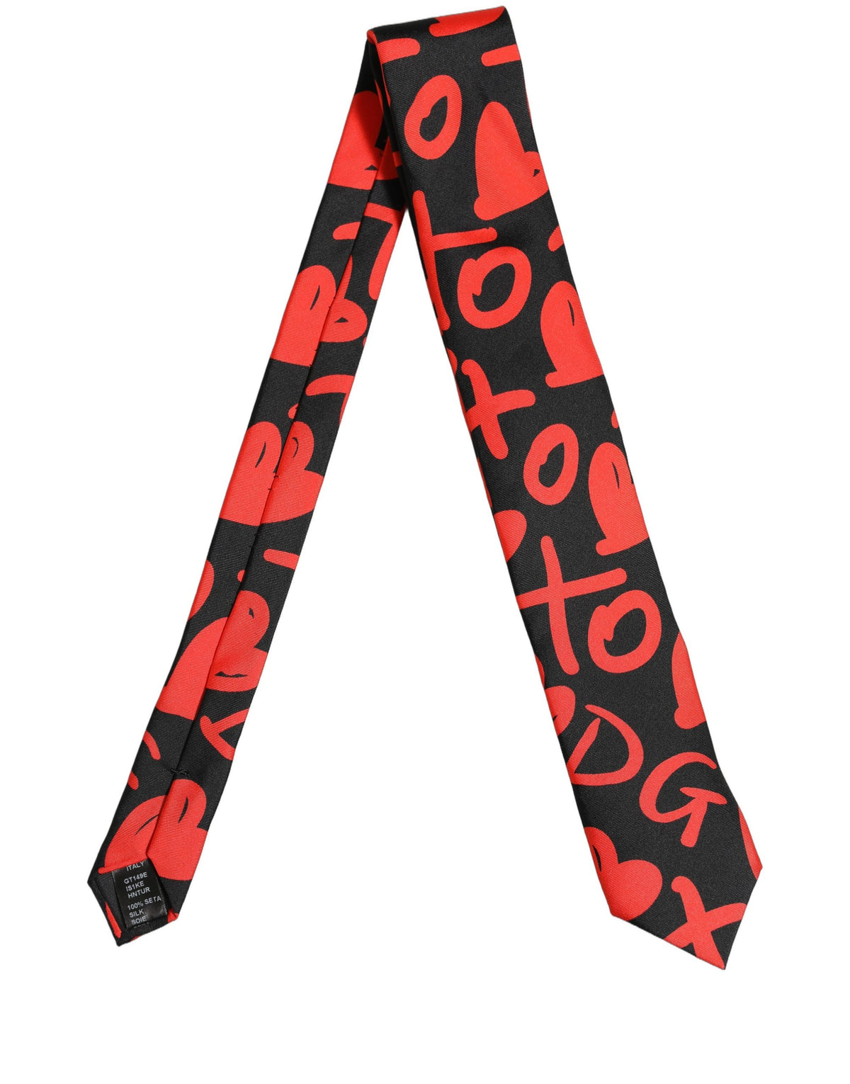 Dolce & Gabbana Black Silk Red Graphic Hearts Adjustable Tied Necktie Tie