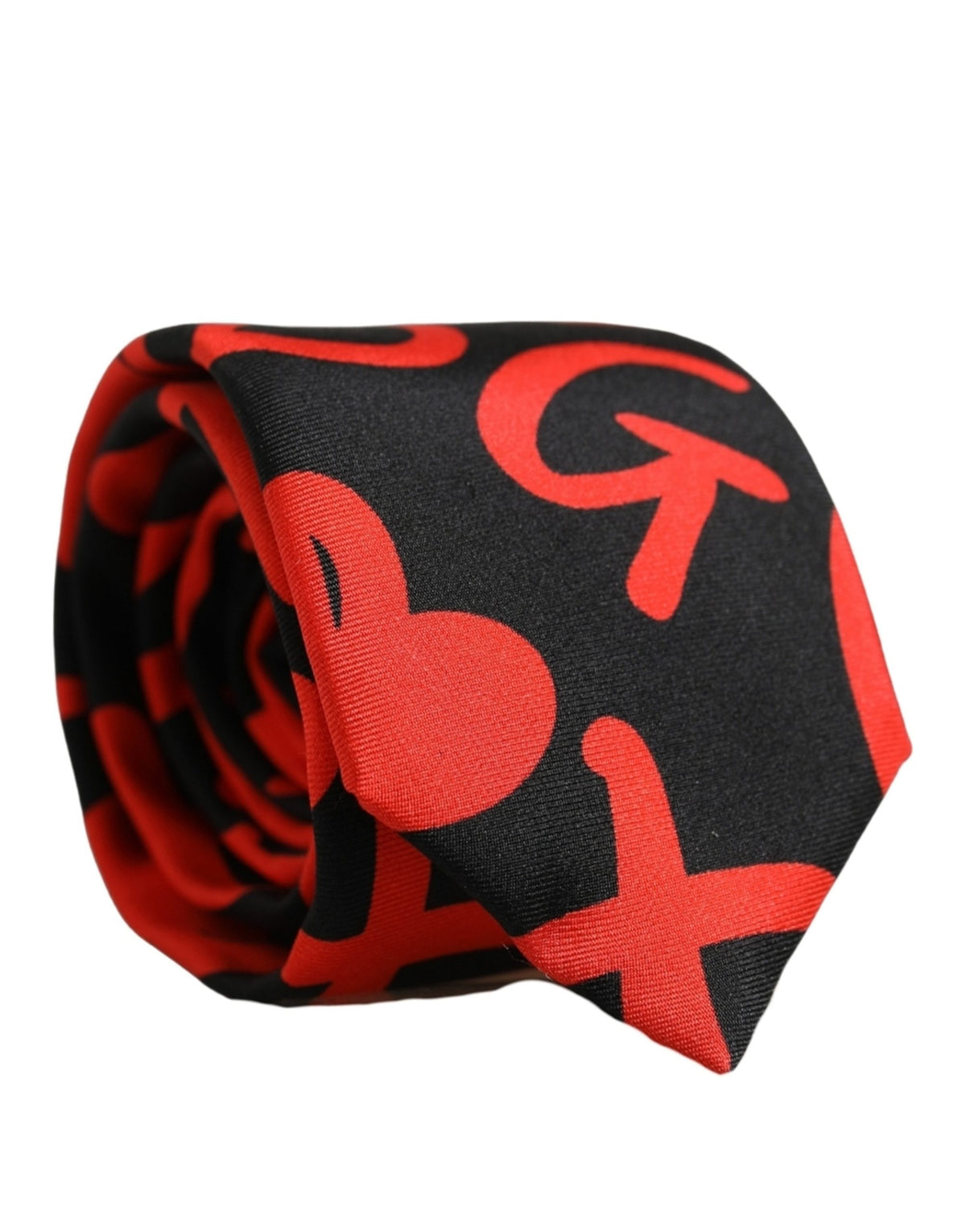 Dolce & Gabbana Black Silk Red Graphic Hearts Adjustable Tied Necktie Tie