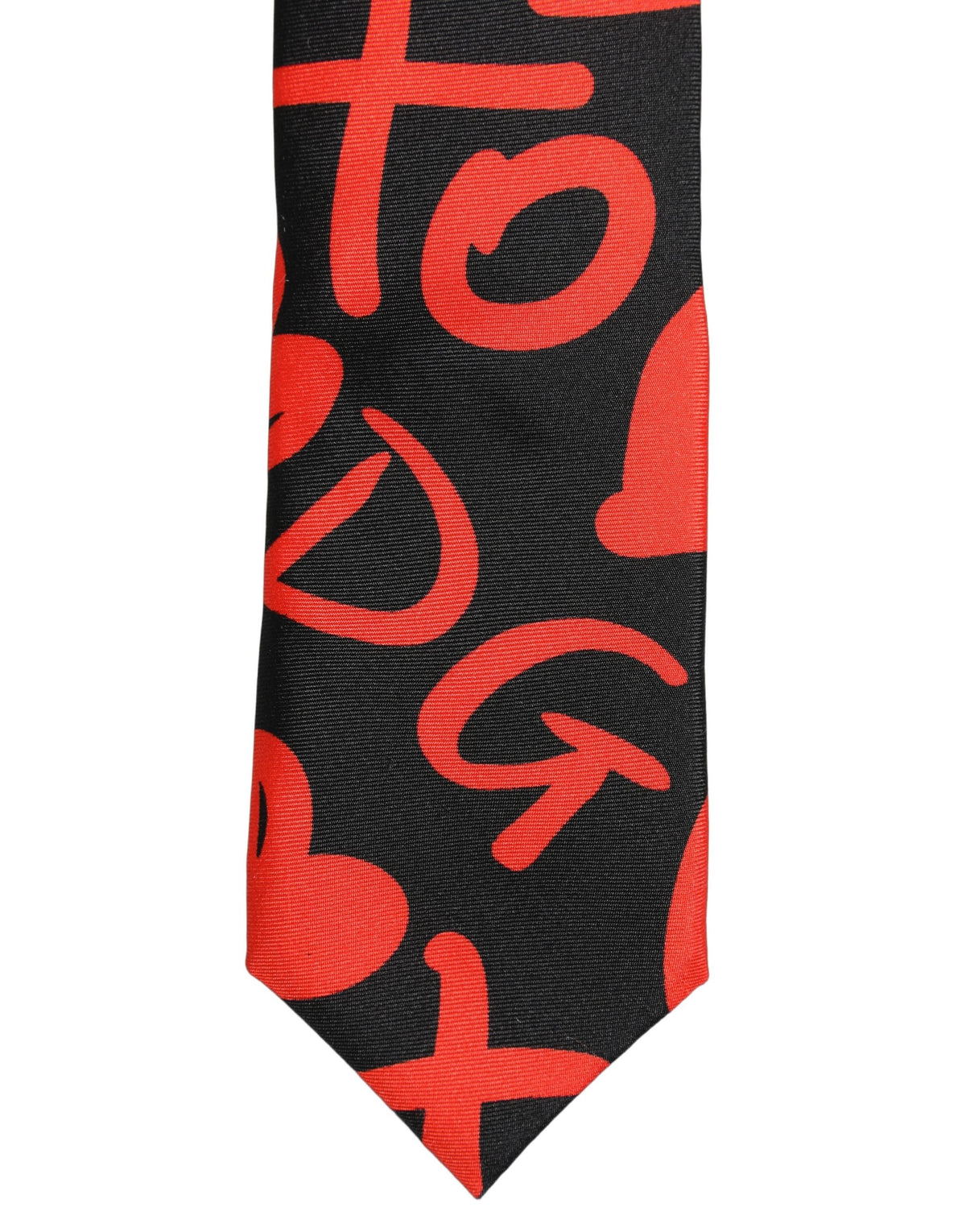 Dolce & Gabbana Black Silk Red Graphic Hearts Adjustable Tied Necktie Tie