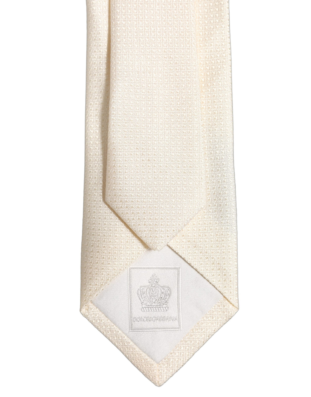 Dolce & Gabbana Men Off White Silk Textured Adjustable Tied Necktie Tie