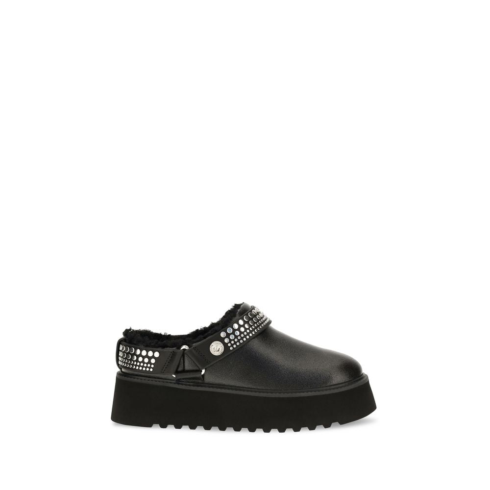 PINKO Black Leather Clogs