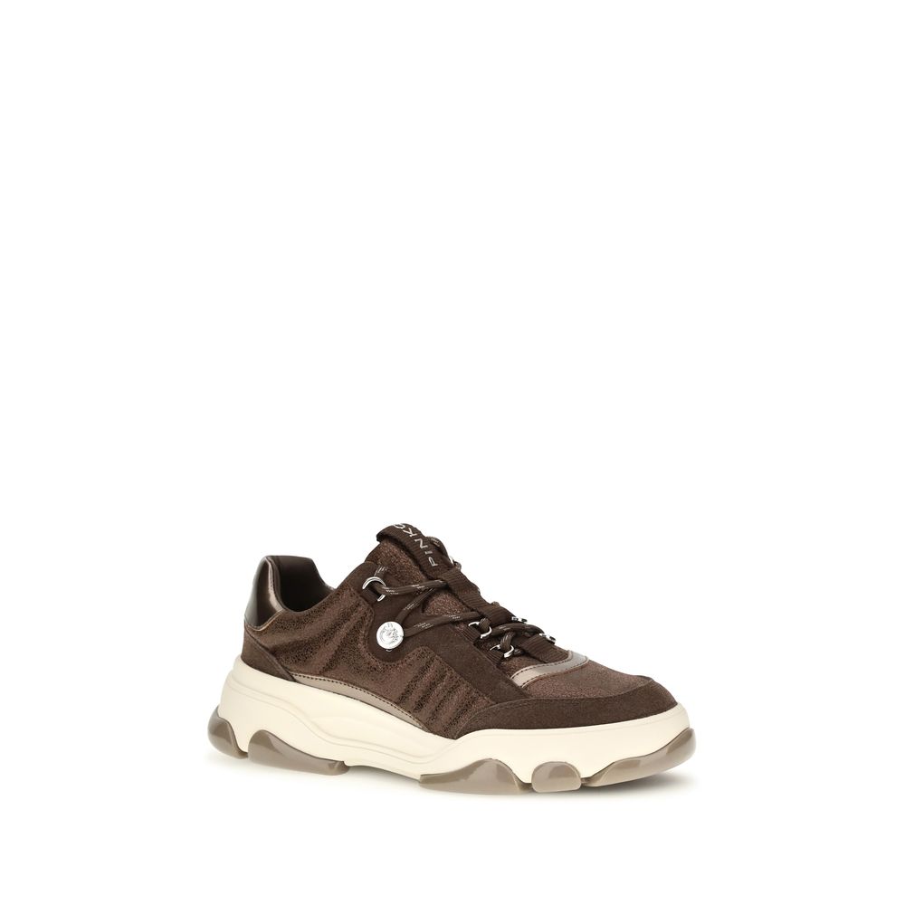 PINKO Brown Leather Chunky Sneakers