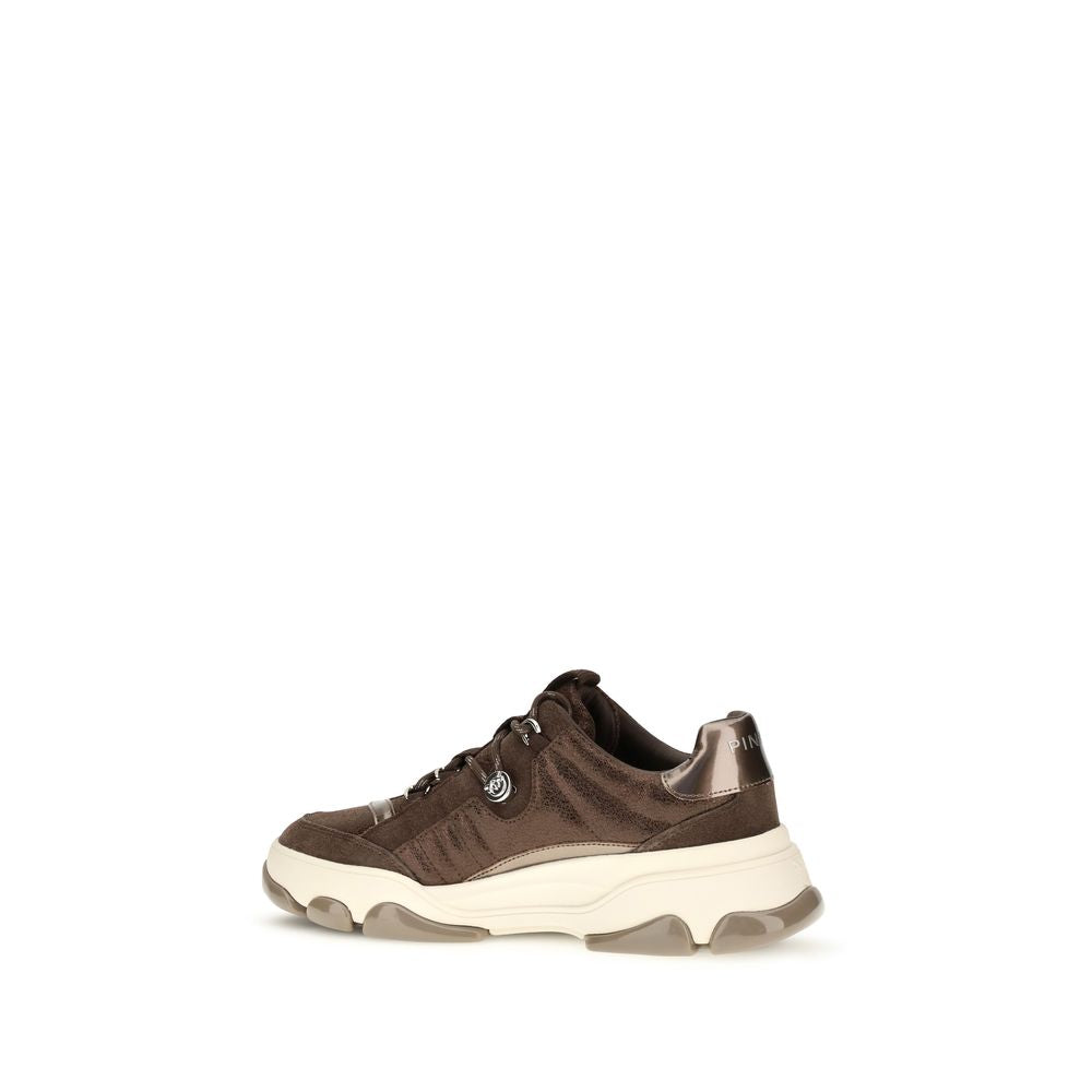 PINKO Brown Leather Chunky Sneakers