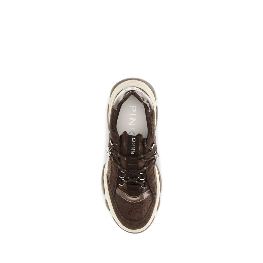 PINKO Brown Leather Chunky Sneakers