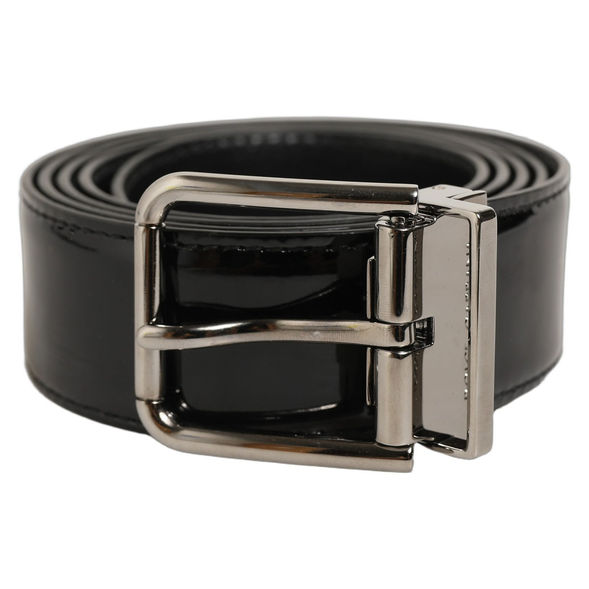 Dolce & Gabbana Black Patent Leather Silver Metal Buckle Belt
